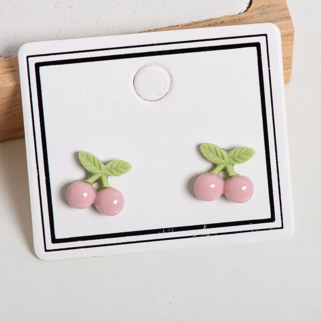 Jewelry Small Cherry Stud Earrings Ceramic Ear Gift For Her Size ONE SIZE - 1 Preview