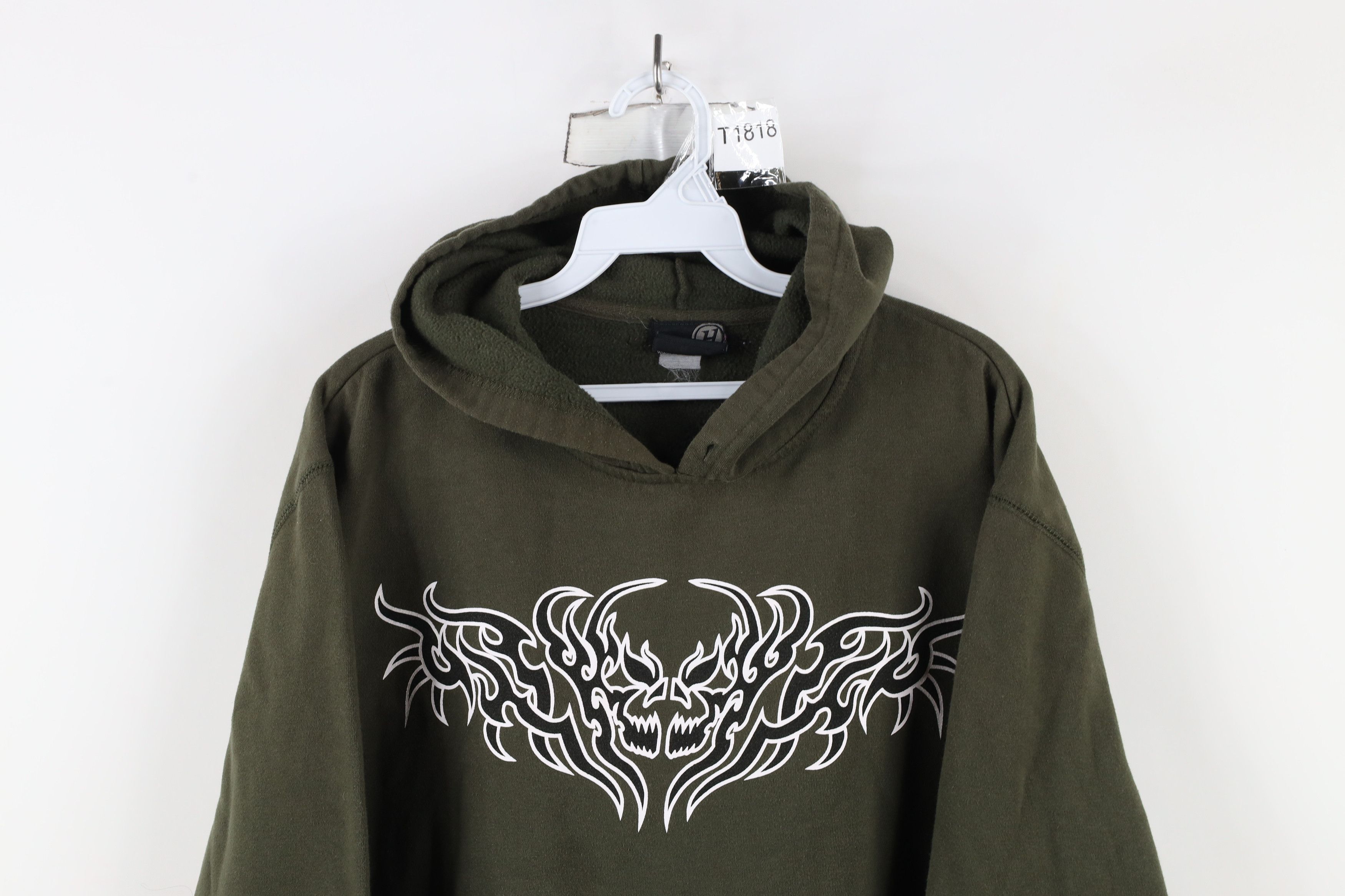 Vintage Vintage 90s Y2K Streetwear Skeleton Tribal Hoodie Green Size US L / EU 52-54 / 3 - 2 Thumbnail