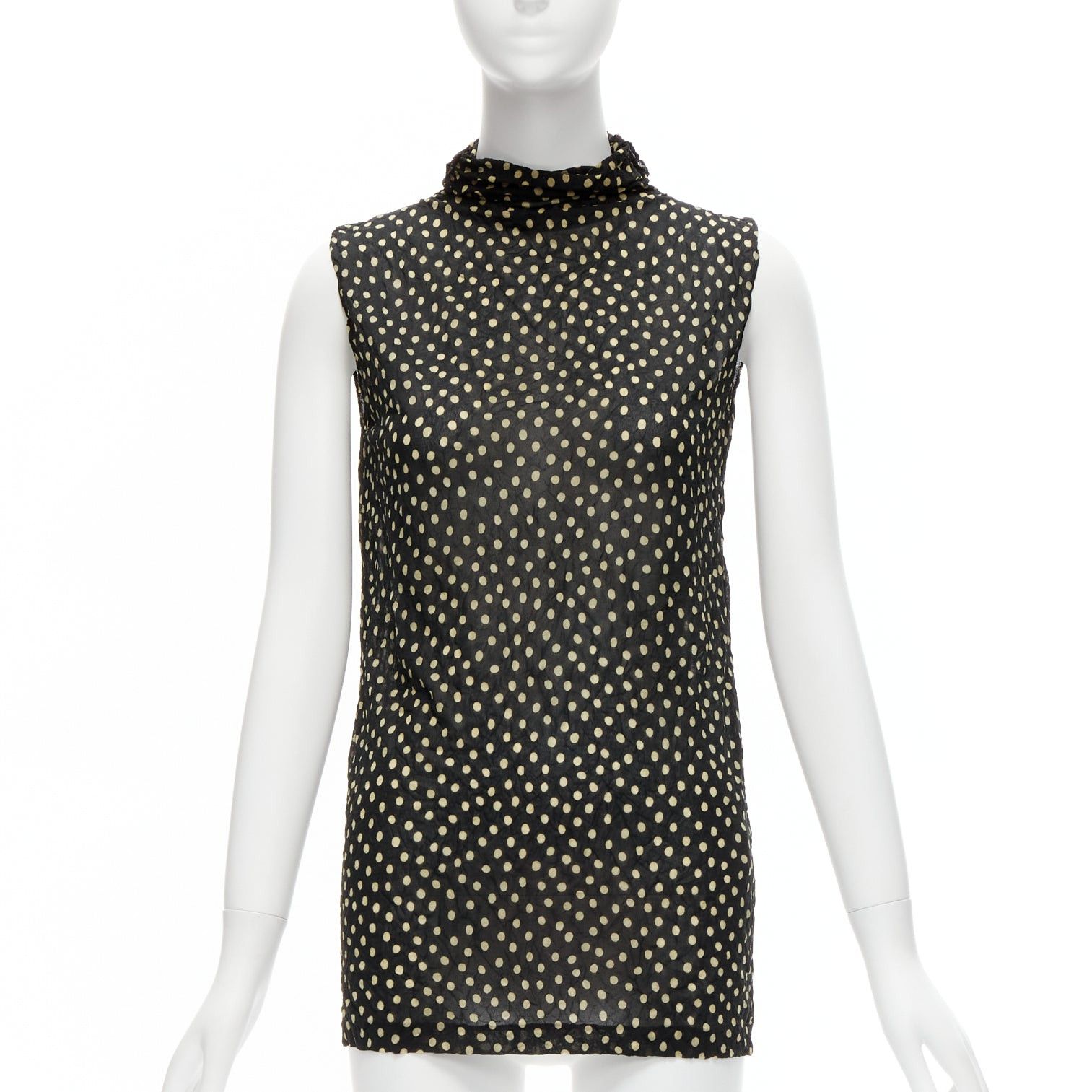 Issey Miyake ISSEY MIYAKE Vintage black yellow polka dot crinkle sheer high neck vest top S Size S / US 4 / IT 40 - 1 Thumbnail