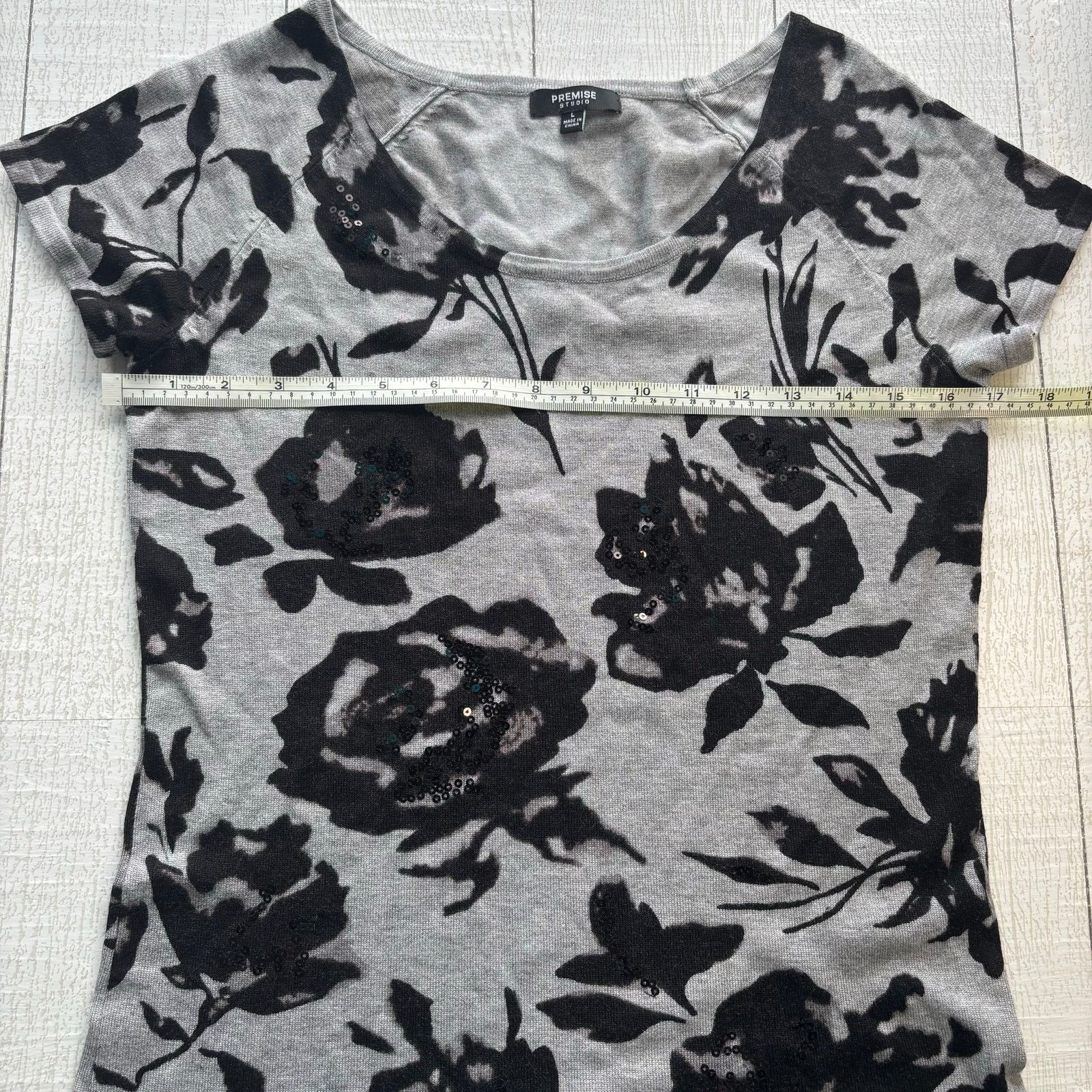 Other Premise Studio Gray Black Floral Knit Top Scoop Neck Large Size L / US 10 / IT 46 - 8 Thumbnail