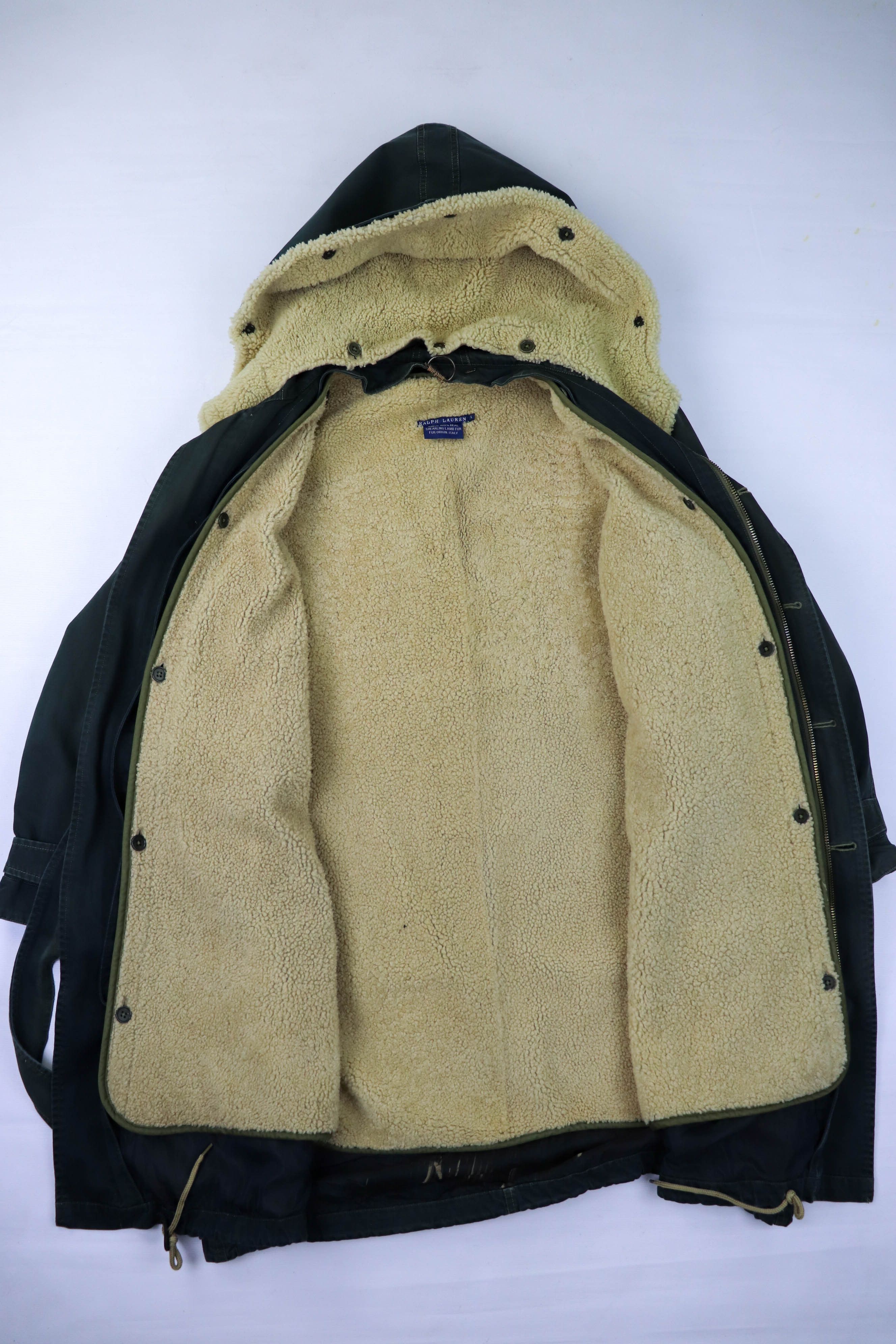 Ralph Lauren 90s Vintage Ralph Lauren Shearling Liner Green Belted Coat Size L / US 10 / IT 46 - 5 Thumbnail