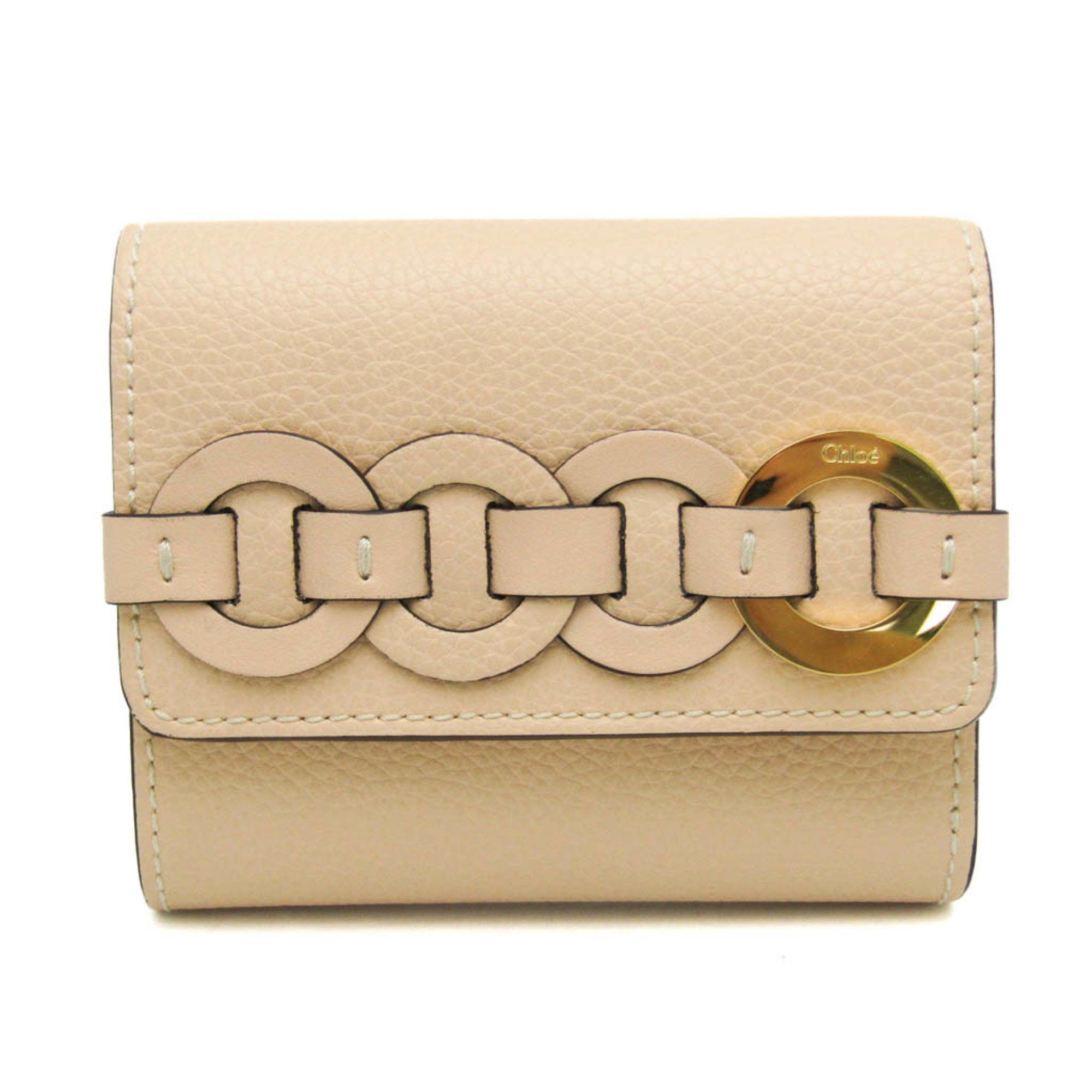 image of Chloe Chloé Darryl Chc21Up117E04 Women's Leather Wallet (Tri-Fold) Light Beige