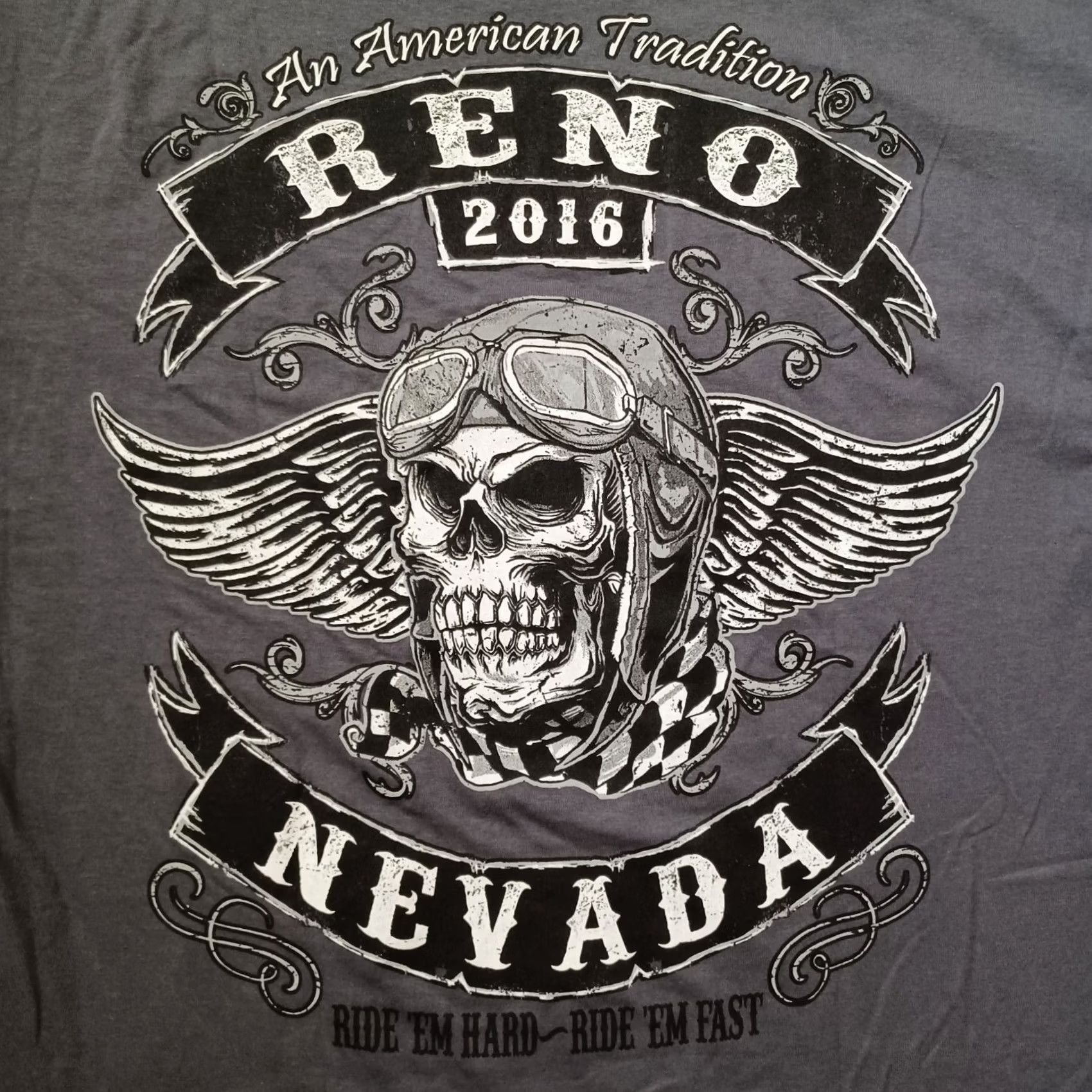 Fruit Of The Loom Reno Nevada Shirt Men L Gray Double Side Graphic Skull Wings Logo 2016 Fruit of the Loom T-Shirt Size US L / EU 52-54 / 3 - 2 Thumbnail