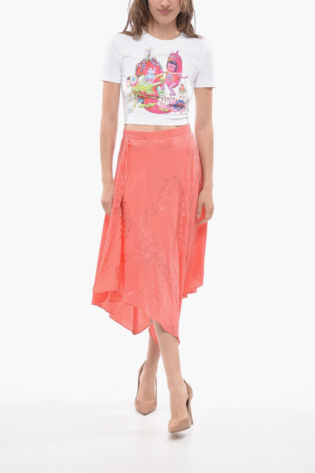 Stella McCartney og1mm0824 Silk Blend Midi Skirt in Pink Size 26" / US 2 / IT 38 - 4 Thumbnail