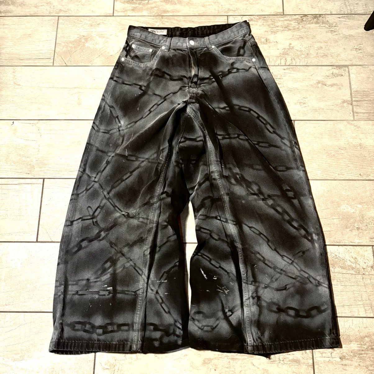 Japanese Brand Black Wide jeans with Chains Handmade Baggy Y2K Streetwear Size US 36 / EU 52 - 1 Thumbnail