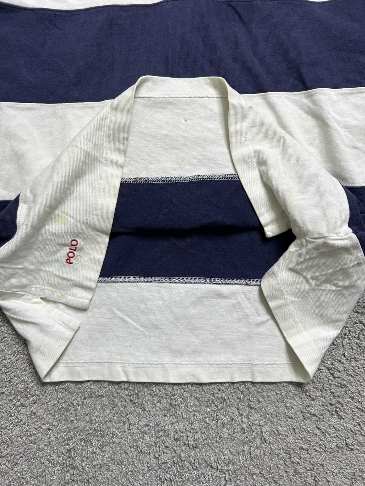 Polo Ralph Lauren Vintage 80s Polo Ralph Lauren Rugby Long Sleeve Striped Navy Size US L / EU 52-54 / 3 - 4 Thumbnail