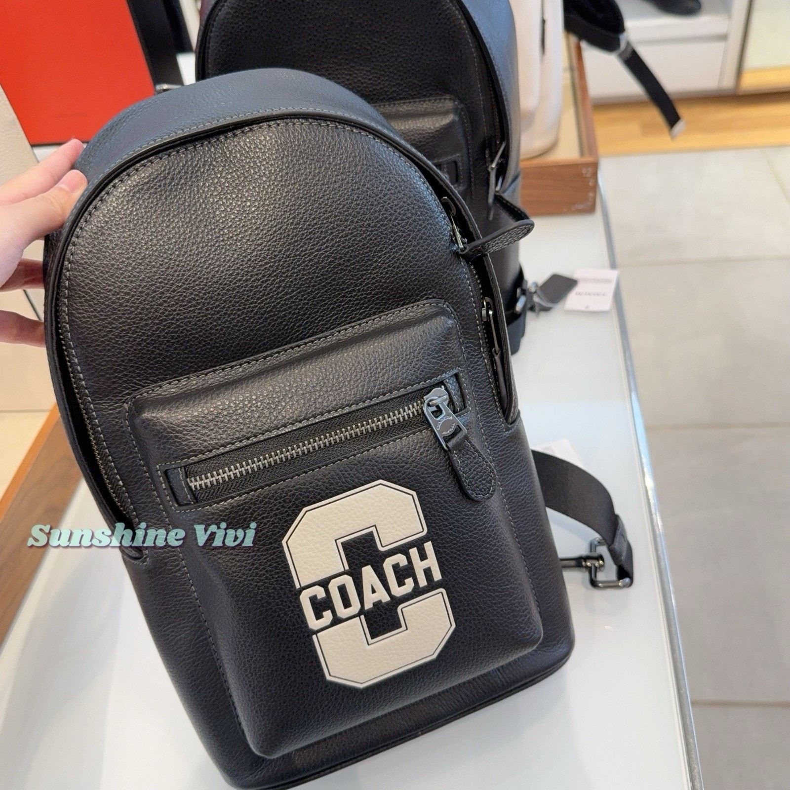 Coach NWT COACH CAJ60 West Pack Varsity Motif Pebble Leather Black Size ONE SIZE - 5 Thumbnail