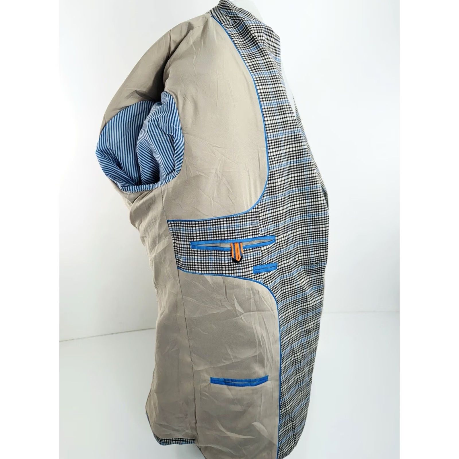 Vintage CROWN & IVY Blazer Plaid Mens 40 R Blue Brown White Poly Blend Jacket Adults Men Size 40/Regular Vintage? Size 40R - 6 Thumbnail