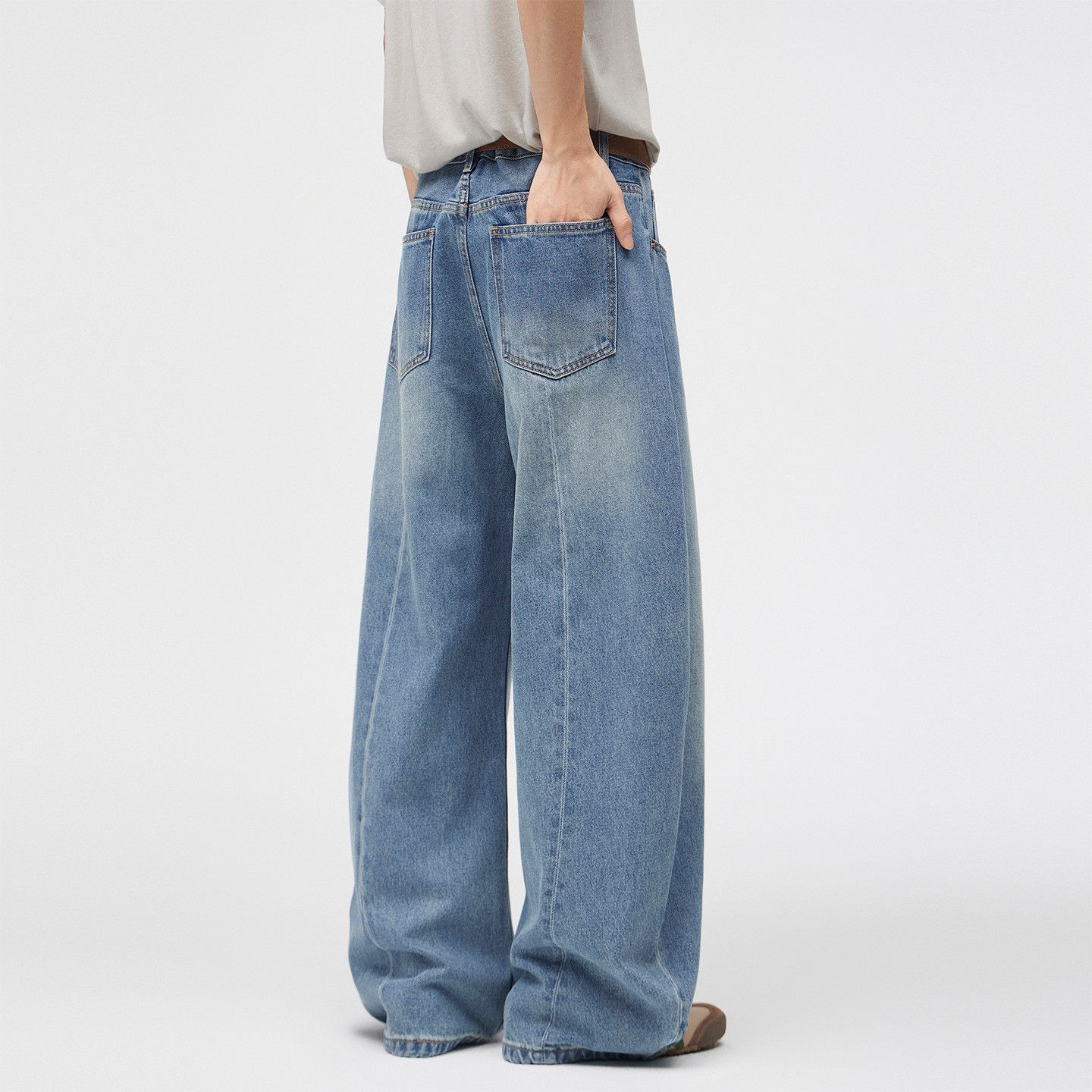 Jean Men's American Washed Blue Loose Casual Curved-Leg Jeans Size US 32 / EU 48 - 4 Thumbnail