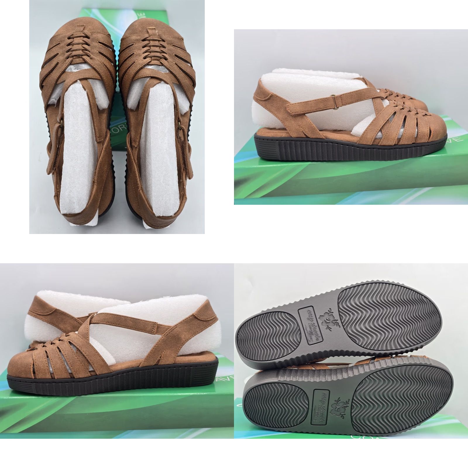 Vintage Easy Street Hue Women's Slip On Tan Sz 6 M - Tan Flat Casual Shoe Adult Female Size 6 M Leather-Look Synthetic Loafers & Moccasins Women Size US 6 / IT 36 - 8 Thumbnail