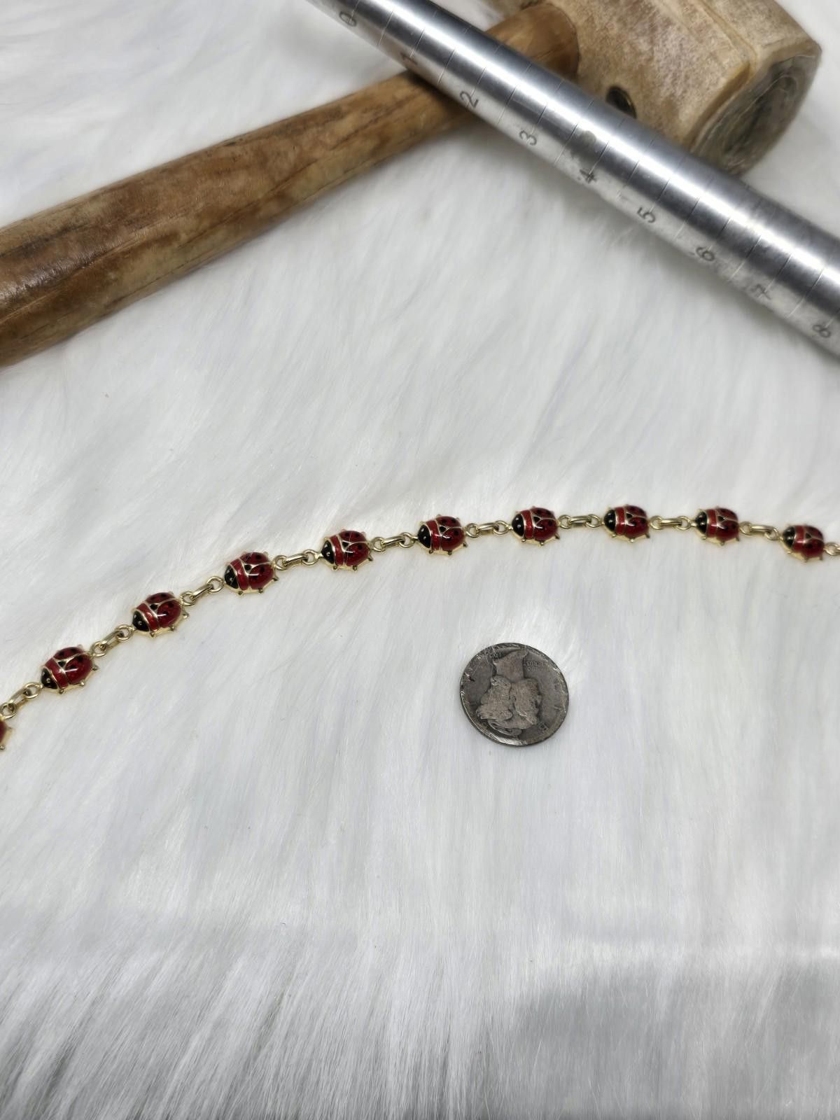 Pantofola d'Oro 14k Gold Bel Oro Italy Enamel Ladybug Bracelet 7" Heavy 3d Size ONE SIZE - 1 Thumbnail