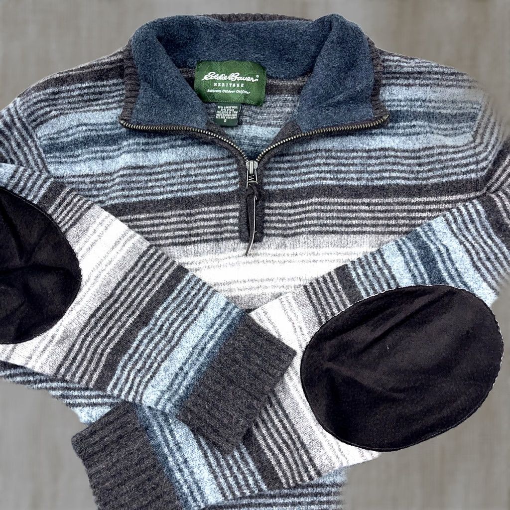 Eddie Bauer Eddie Bauer Sweater Men S Brown Pullover Wool Knit Mock Neck Elbow Patch Classic Striped Regular Fit Vintage: No Size US S / EU 44-46 / 1 - 1 Thumbnail
