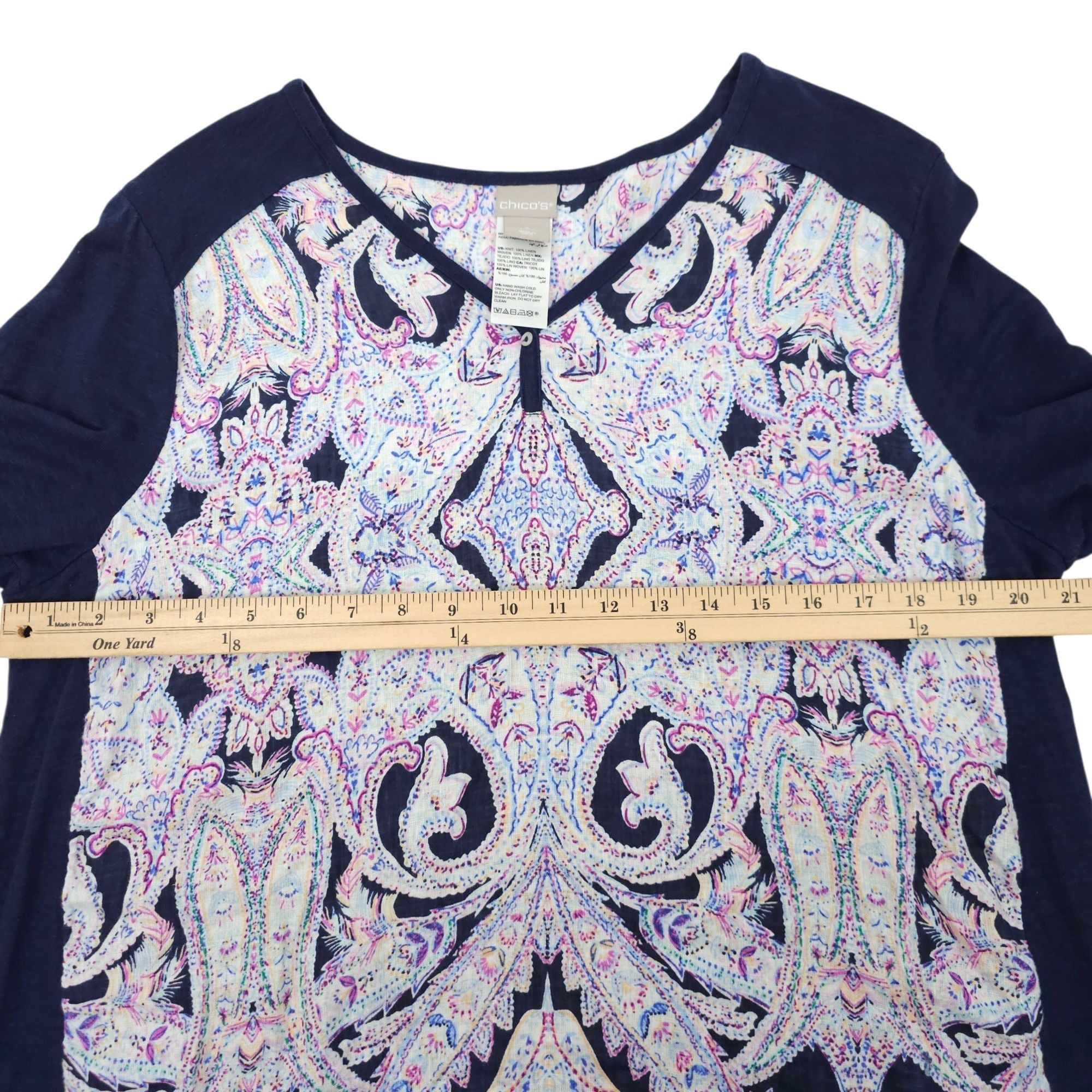 Chicos Chicos Pullover Top Womens 2 US L Paisley Linen 3/4 Sleeve Size L / US 10 / IT 46 - 3 Thumbnail