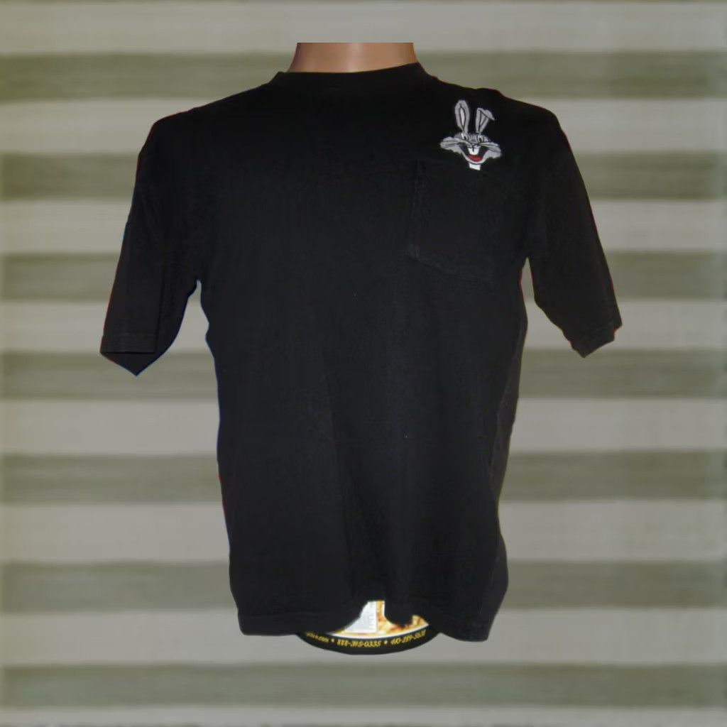 Vintage ACME Clothing Bugs Bunny 1991 T-Shirt Mens Medium Black Cartoon Embroidered Pocket Warner Bros Shirt Size US M / EU 48-50 / 2 - 1 Thumbnail
