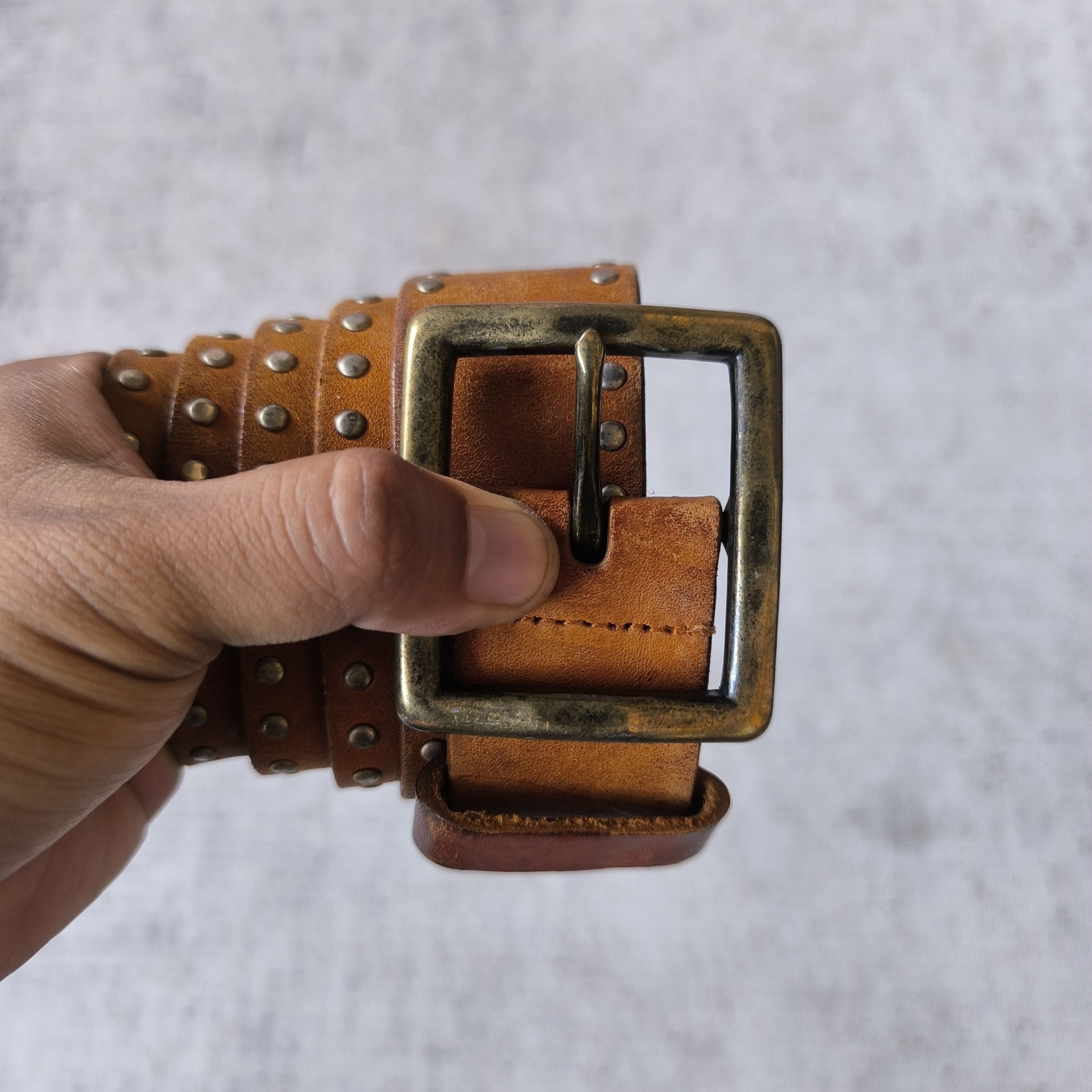 PPFM 💥Vintage solid brass garrison stud punk rock leather belt Size ONE SIZE - 4 Thumbnail