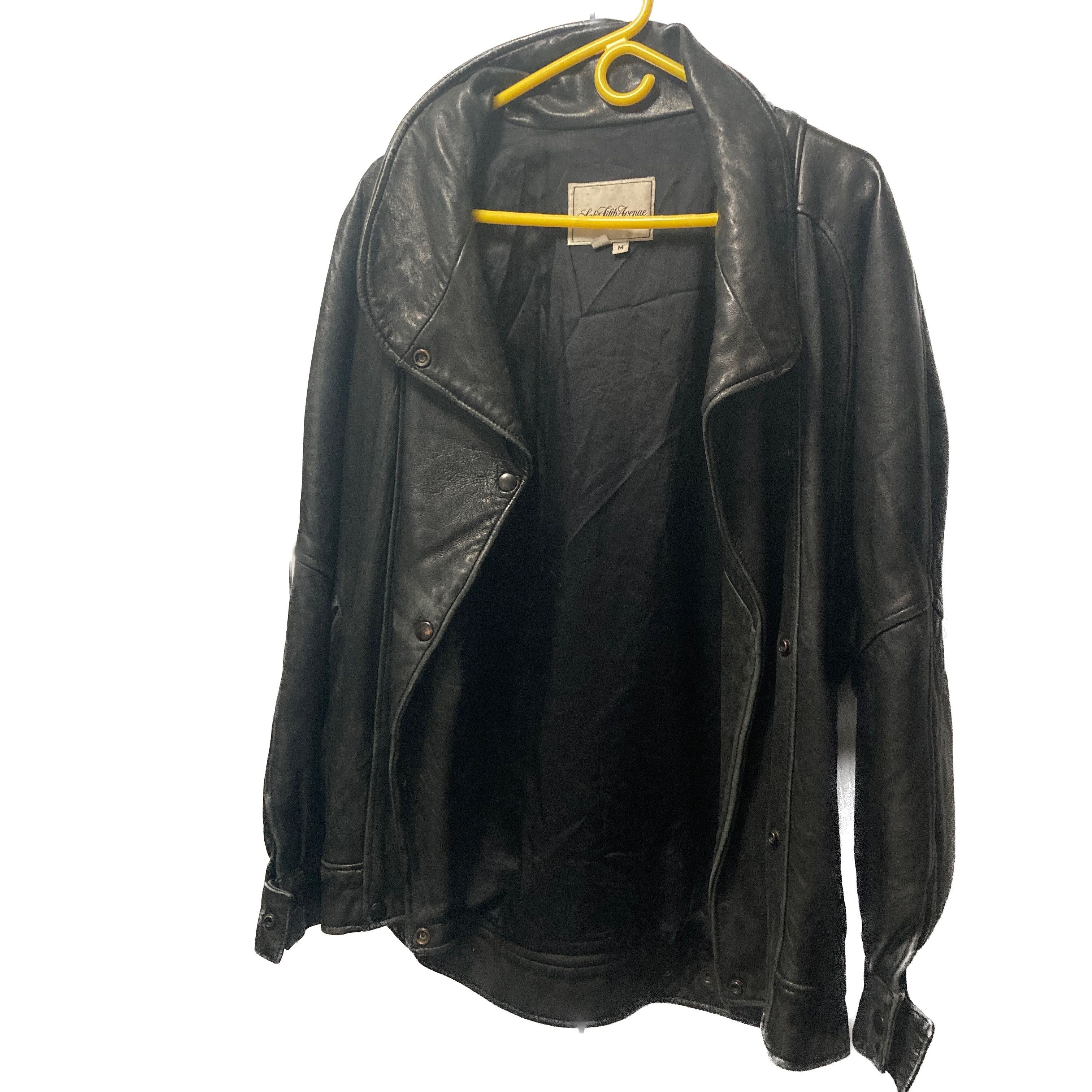 image of Saks Fifth Avenue x Vintage Leather Jacket, Button Up, Made In Usa in Black, Women's (Size Medium)