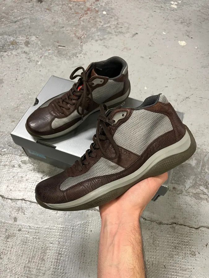 Prada 2000s Prada America’s Cups Brown Leather Hybrid Mid Sneakers Size US 9 / IT 39 - 1 Thumbnail