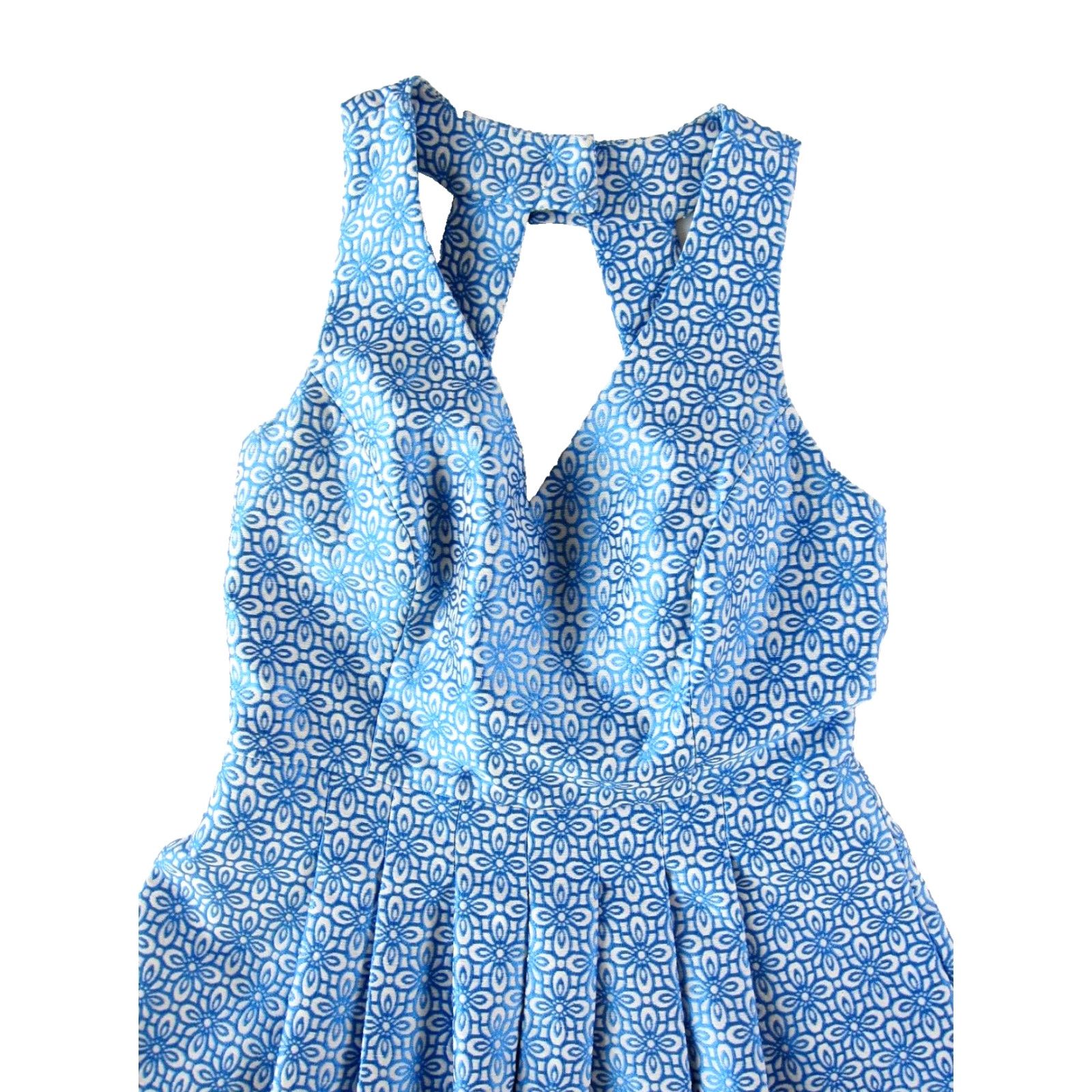 Banana Republic VINTAGE Banana Republic Blue White Floral Sleeveless V-Neck Pleated Halter Dress 2P Size XS / US 0-2 / IT 36-38 - 4 Thumbnail