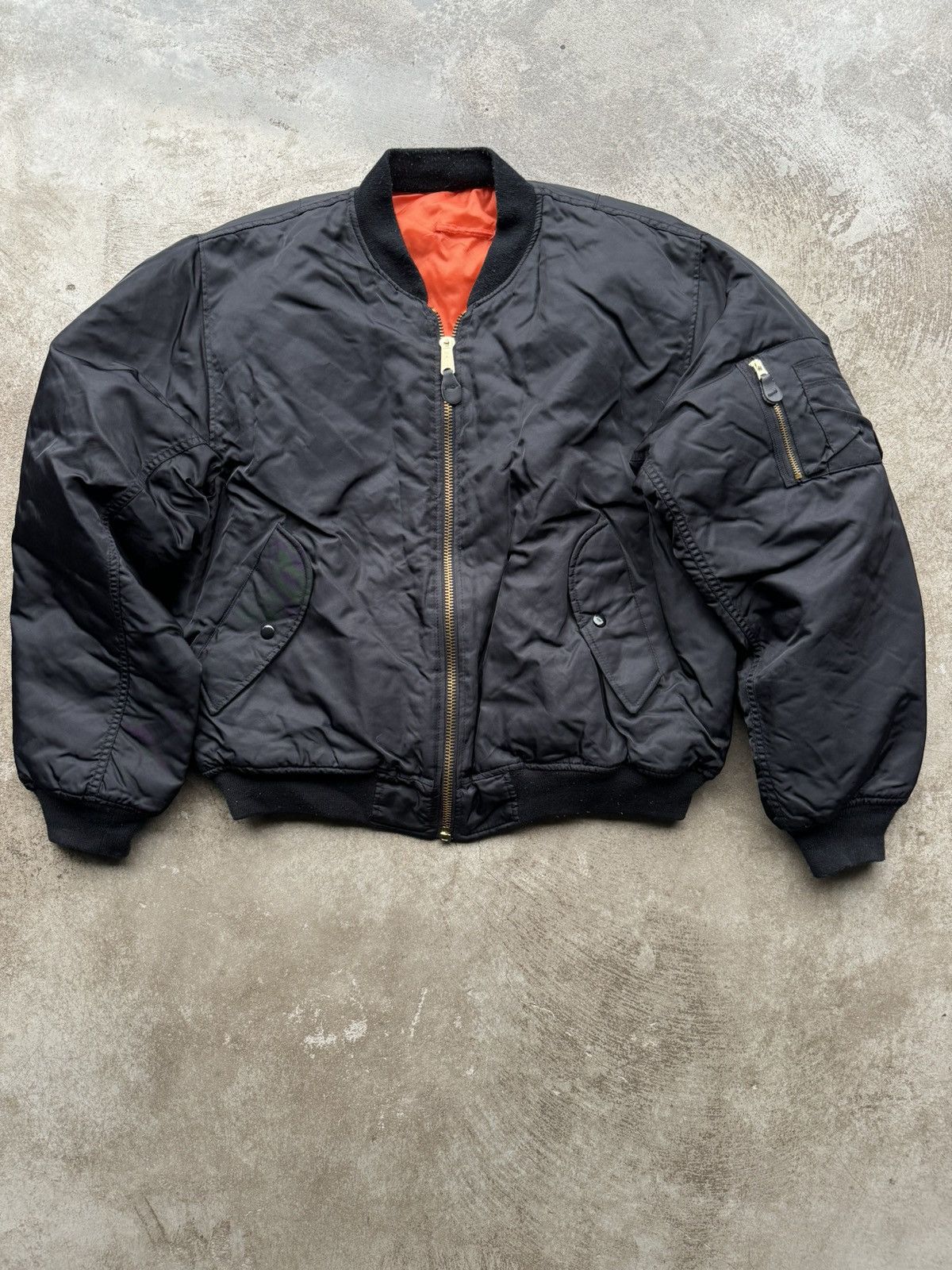 image of Bomber Jacket x Military Vintage Ma1 Flyer Bomber Boxy Jacket in Black, Men's (Size XL)