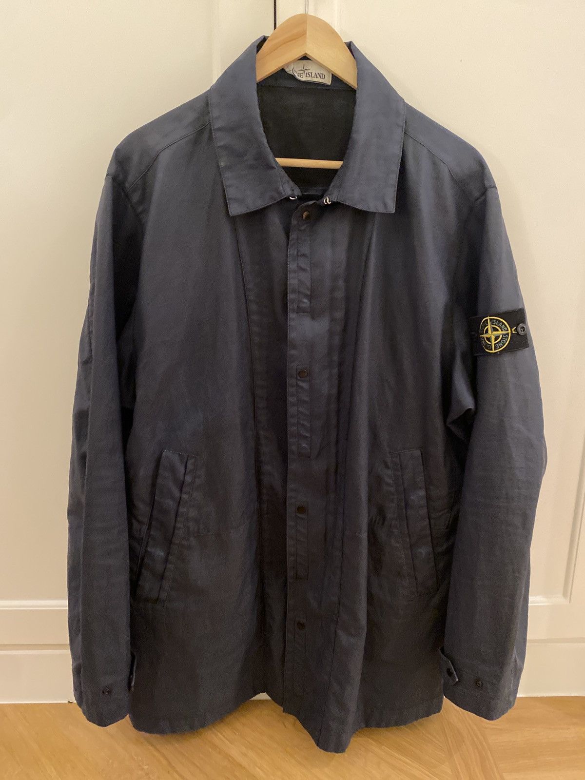 image of Stone Island Mid Length Jacket in Navy, Men's (Size Large)