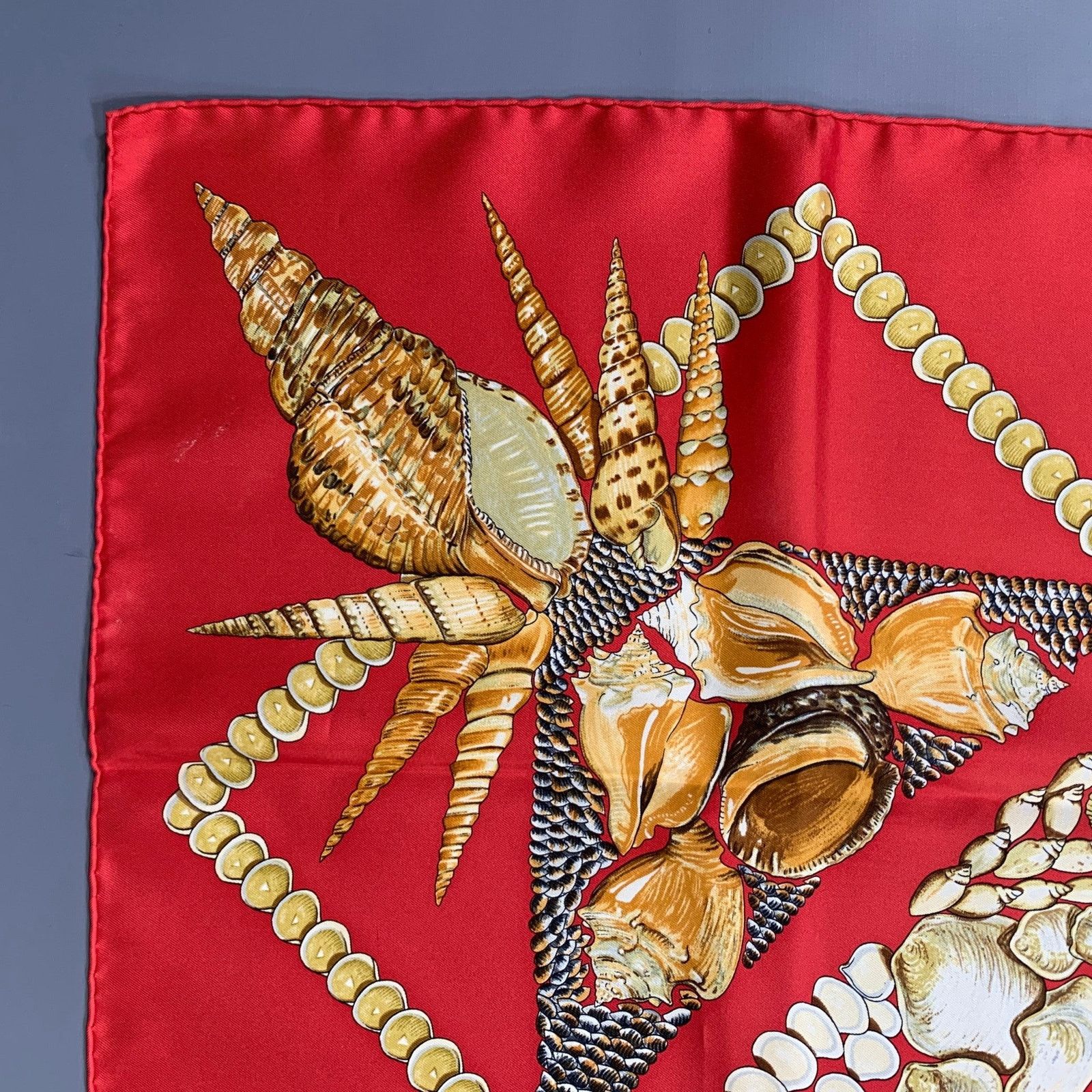 Hermes HERMES Red Gold Print Silk Scarves Size ONE SIZE - 5 Thumbnail