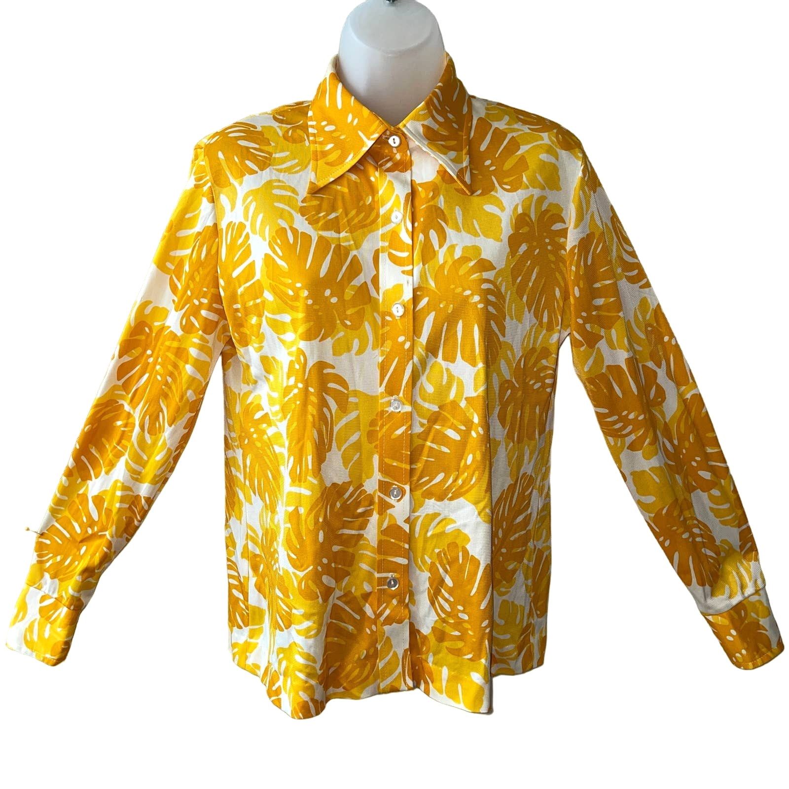 Vintage VINTAGE 70s Alex Colman Monstera Leaf Print Blouse Size Med Size M / US 6-8 / IT 42-44 - 1 Thumbnail