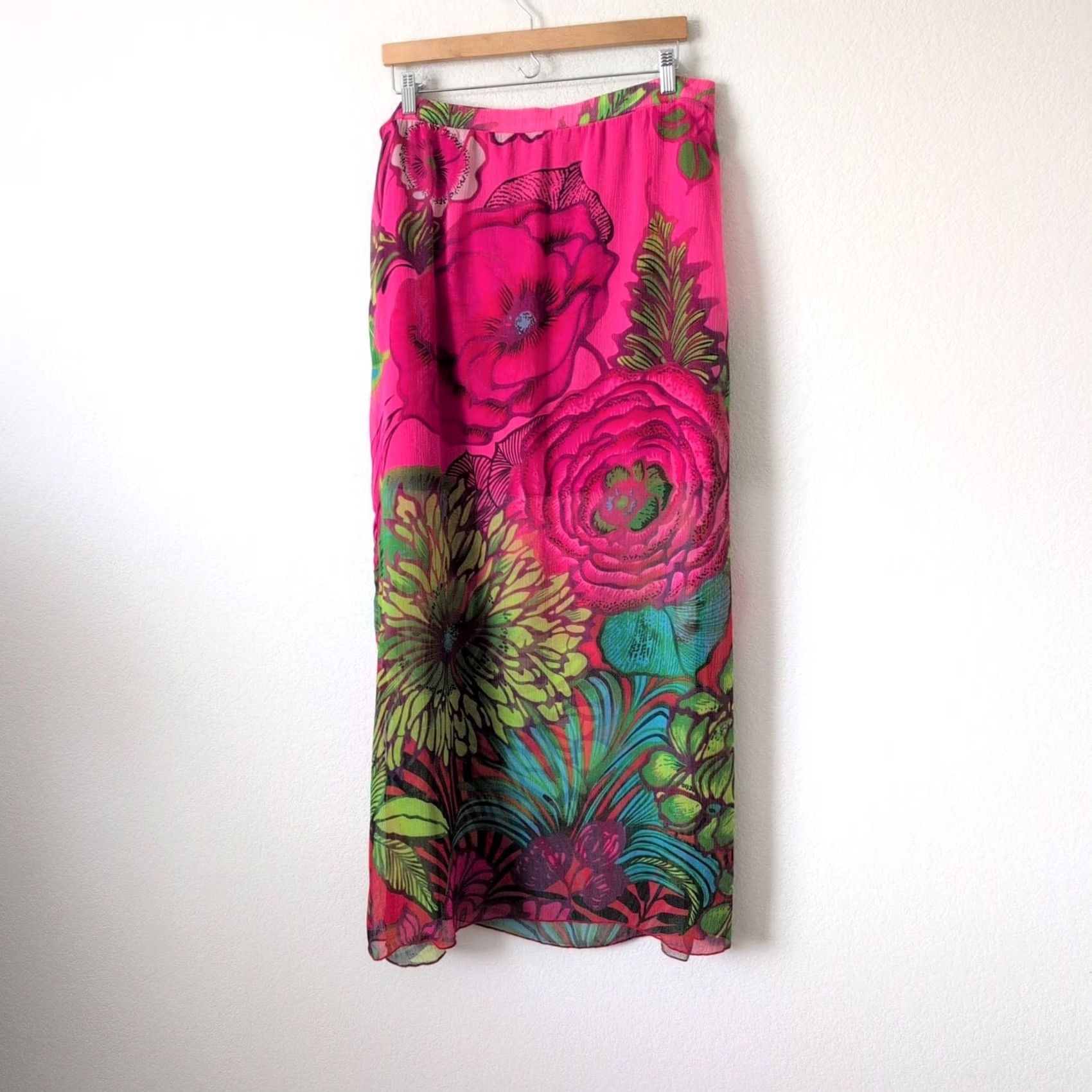 Desigual Desigual Skirt Womens XL Pink Floral Midi Sheer Slits Beachy Vacation Size 40" / US 18 - 7 Thumbnail