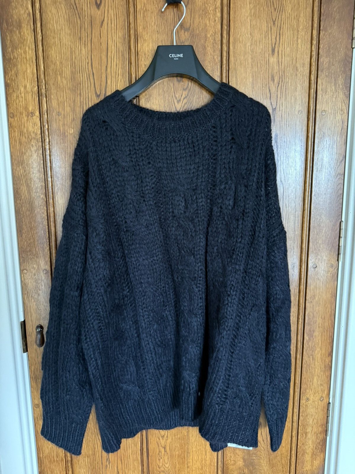 Celine $1.4k Celine black boxy Aran sweater mohair Fishermans Cable Size US XL / EU 56 / 4 - 2 Thumbnail