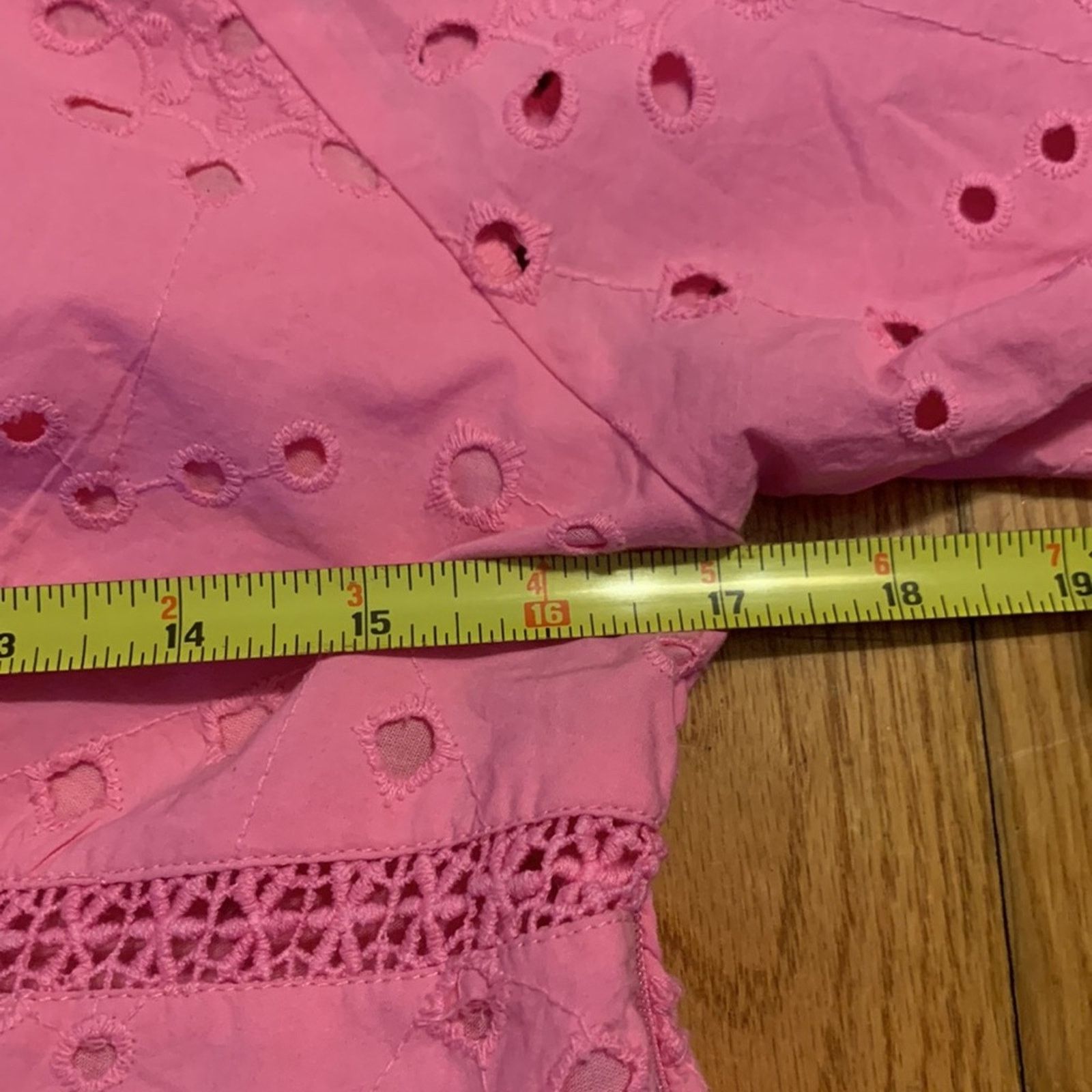 Zara BNWT Zara pink puff sleeve cotton eyelet dress Size L / US 10 / IT 46 - 12 Thumbnail