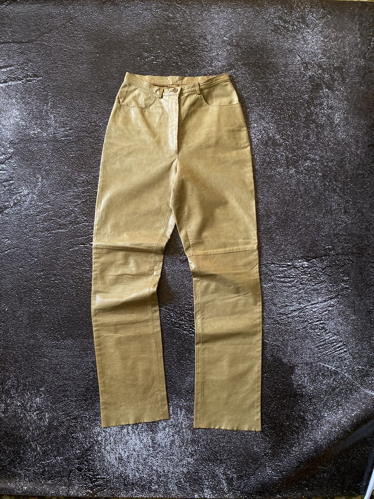 image of Vintage Missoni Leather Trouser Pants Women in Beige (Size 27)