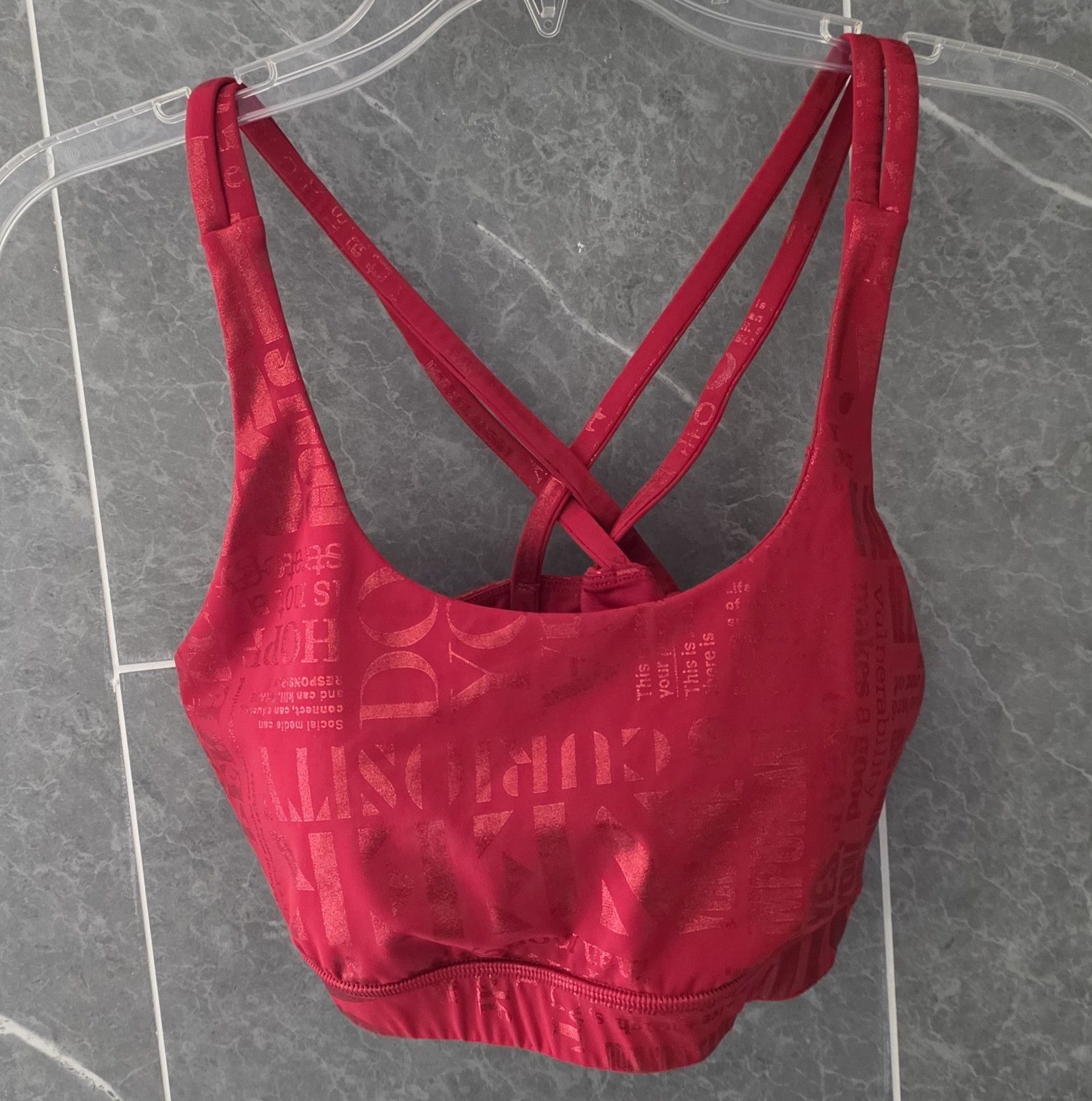 Lululemon NWOT Lululemon Energy Bra Manifesto 20YR Foil Dark Red 10 Size ONE SIZE - 1 Thumbnail