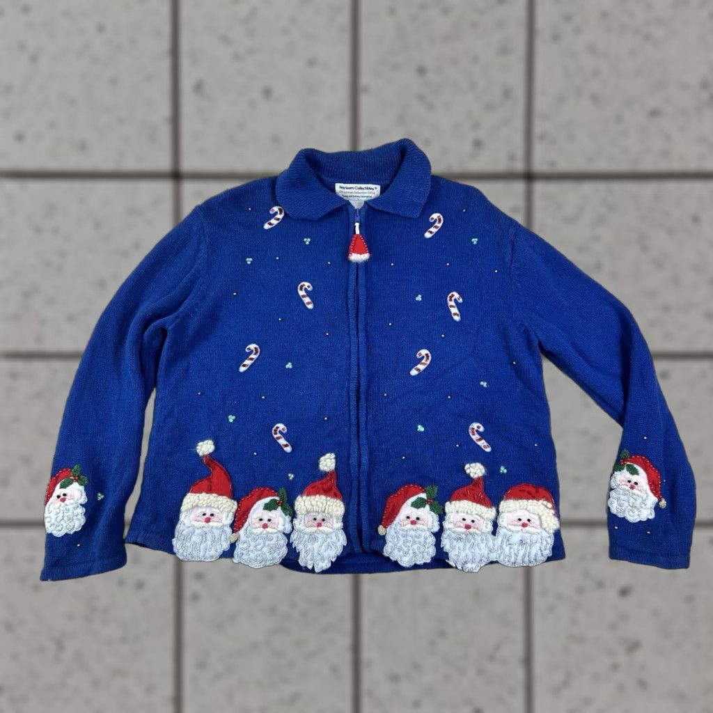Vintage VINTAGE Heirloom Collectibles Christmas Santa Claus Blue Zip Cardigan Sweater XL Women Regular Size XL / US 12-14 / IT 48-50 - 1 Thumbnail