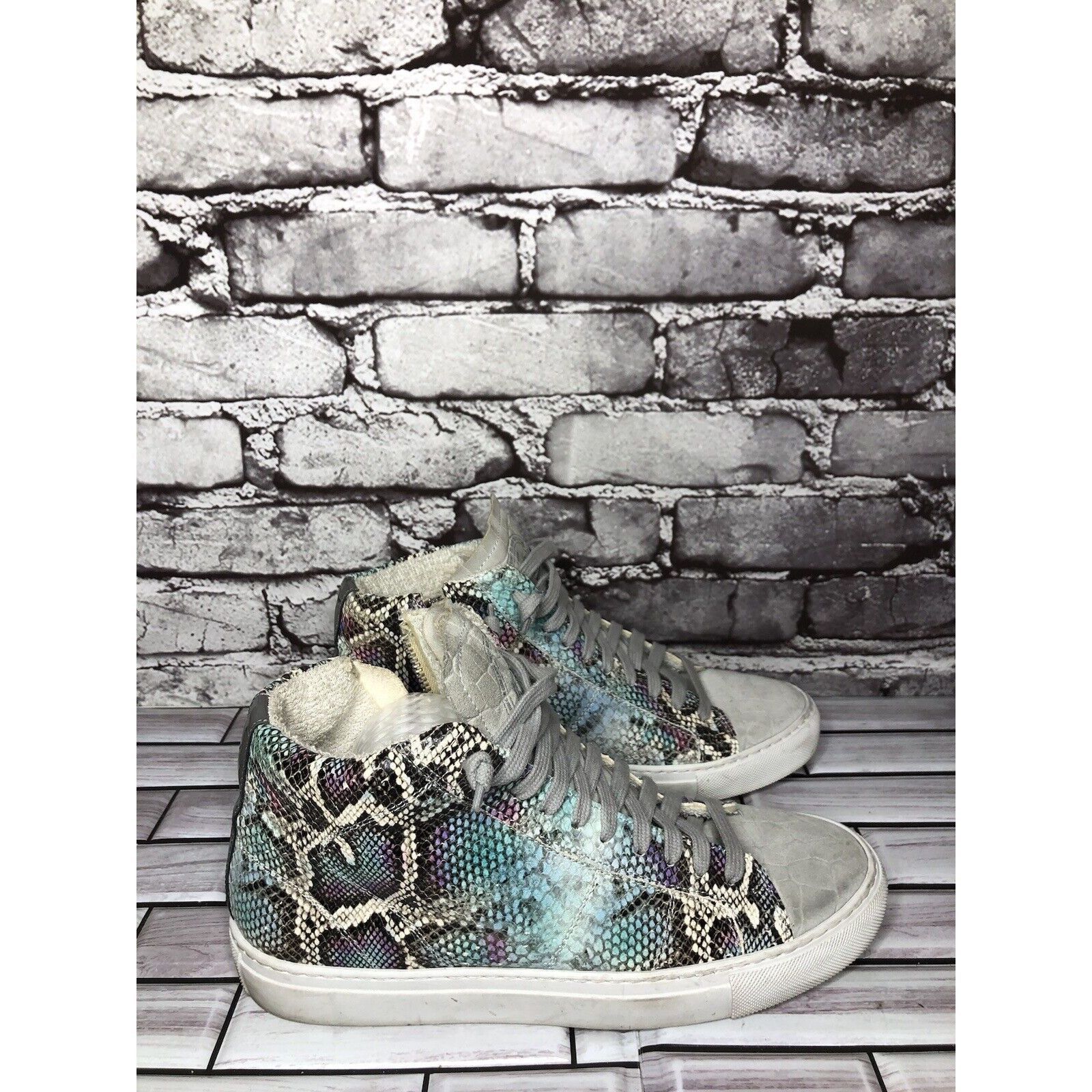 P448 P448 Blue Leather Snake Lace Up Casual Side Zip High Top Sne Size US 8.5 / IT 38.5 - 17 Thumbnail