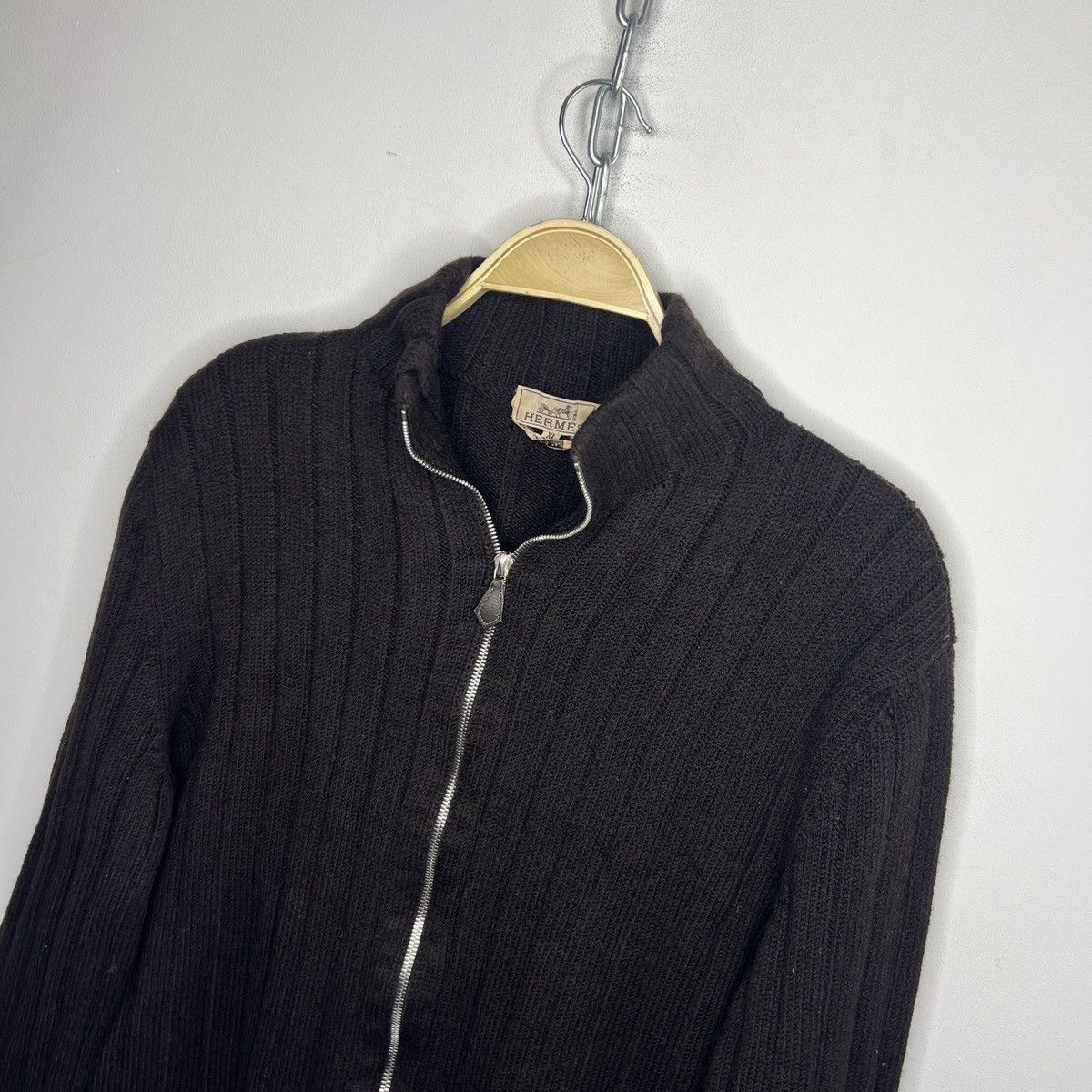 Hermes HERMES Brown Wool Ribbed Full Zip Sweater Italy Riri Size US L / EU 52-54 / 3 - 4 Thumbnail