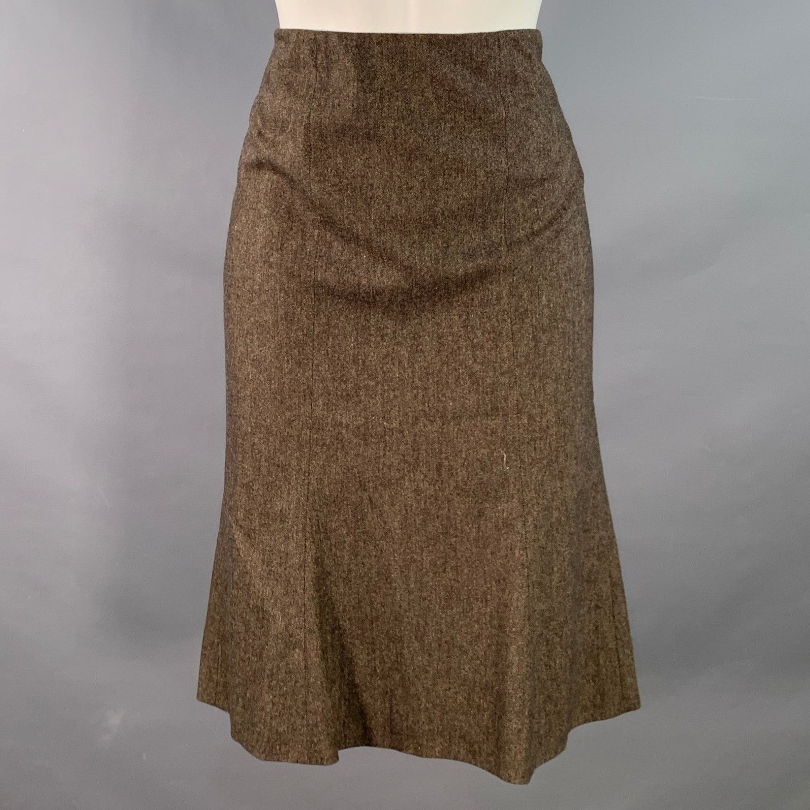Alberta Ferretti ALBERTA FERRETTI Brown Beige Acetate Blend Tulip Midi Skirt Size 30" / US 8 / IT 44 - 1 Thumbnail