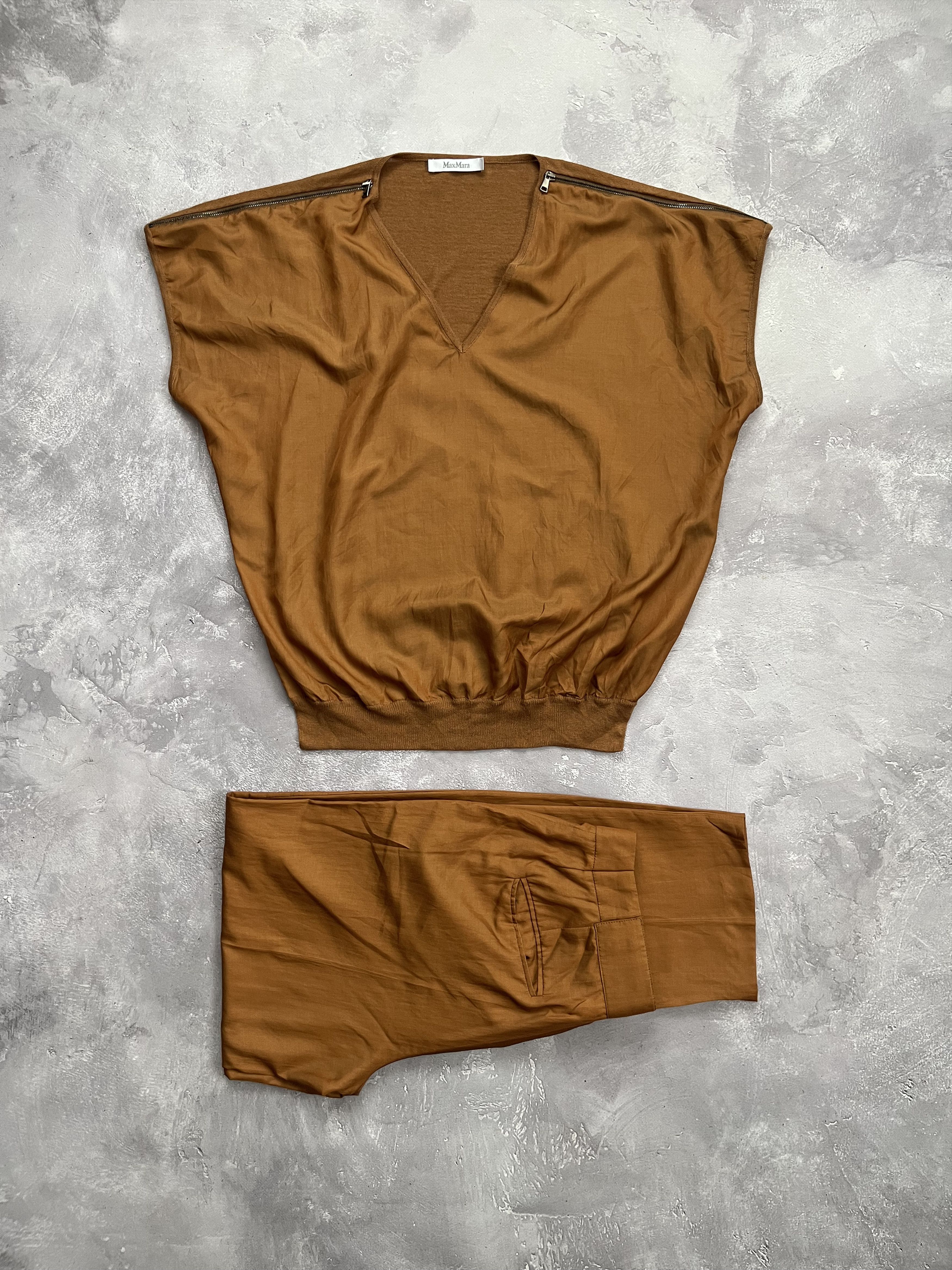 Max Mara Max Mara Silk Linen Two Piece Set V Neck Top / Pants Size S / US 4 / IT 40 - 1 Thumbnail