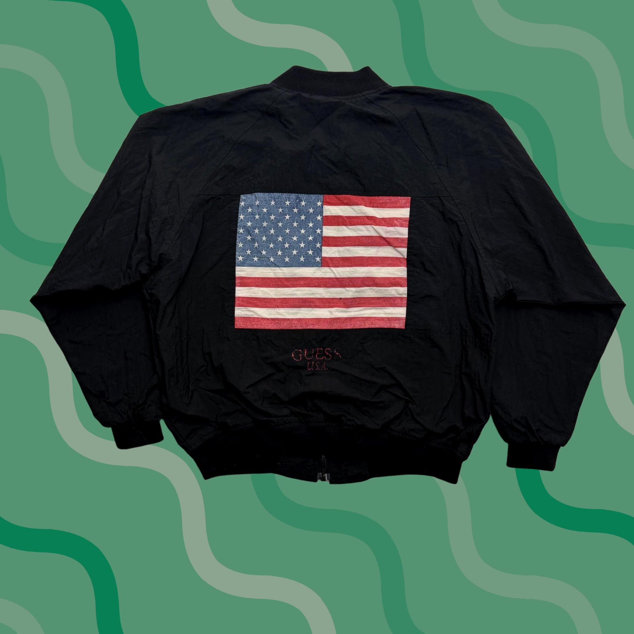 Guess VINTAGE GUESS Georges Marciano Bomber Jacket Mens One Size Black USA Flag Size US M / EU 48-50 / 2 - 1 Thumbnail
