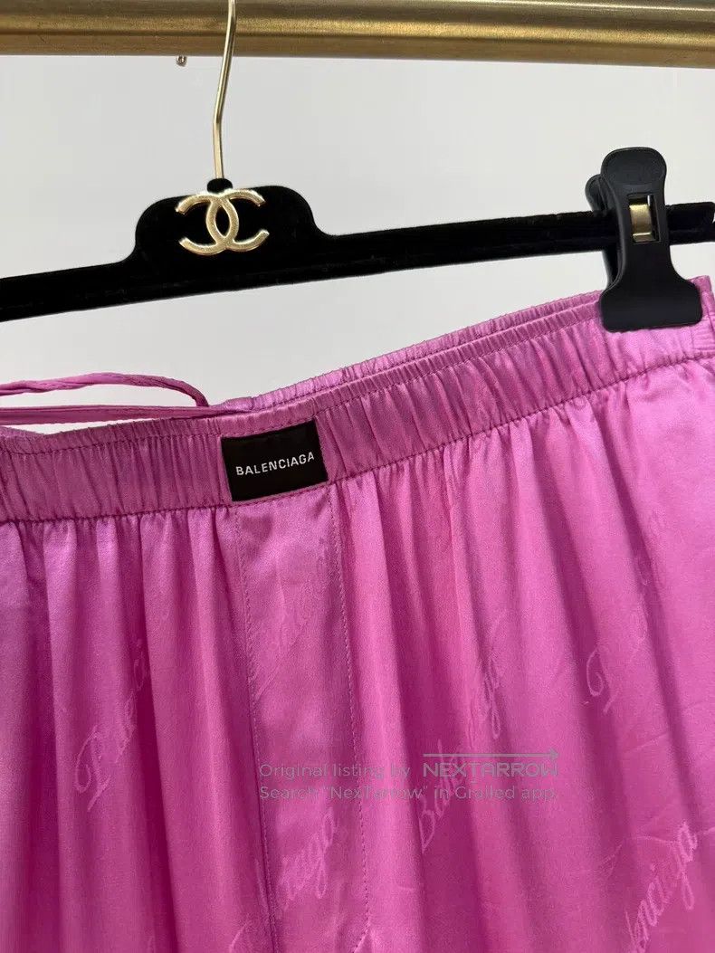 Balenciaga Balenciaga Barbie Pink Bulletproof Letter Logo Silk Pants Size 33" - 3 Thumbnail