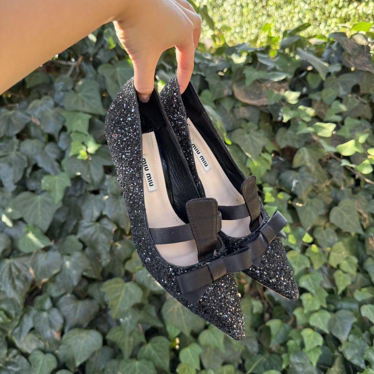 Miu Miu Miu Miu black sparkly bow heels Size US 6 / IT 36 - 3 Thumbnail