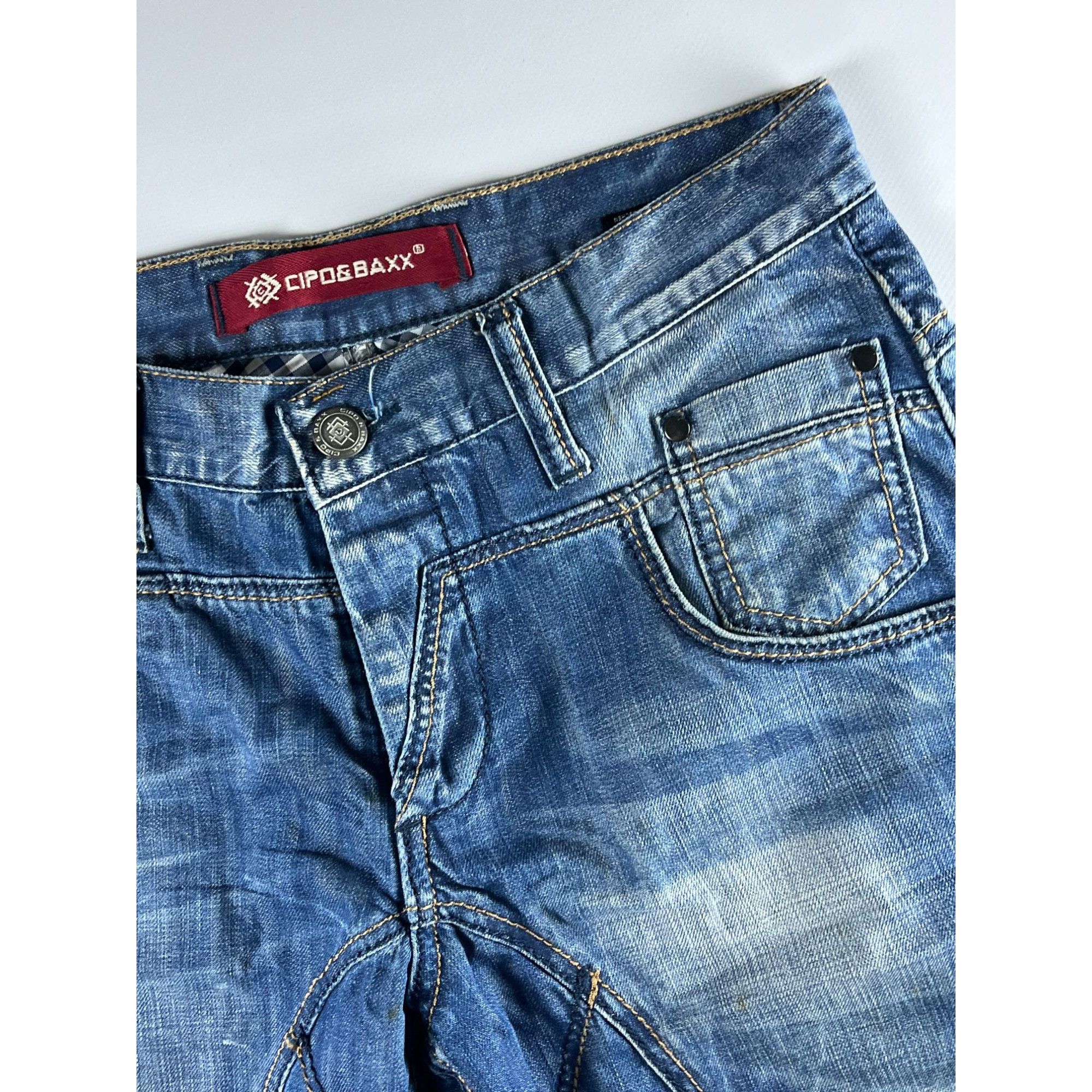Vintage Cipo & Baxx Blue Distressed Denim Jeans W32 L32 Size US 33 - 3 Thumbnail