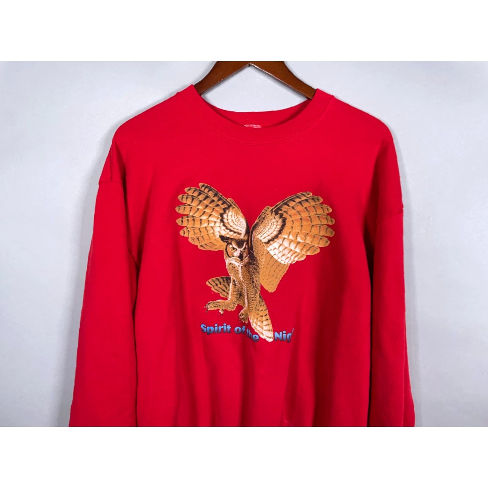 Jerzees VINTAGE Jerzees Owl Print Sweatshirt Adult Large Red 50/50 USA Made Crewneck 90s Mens Size US L / EU 52-54 / 3 - 4 Thumbnail