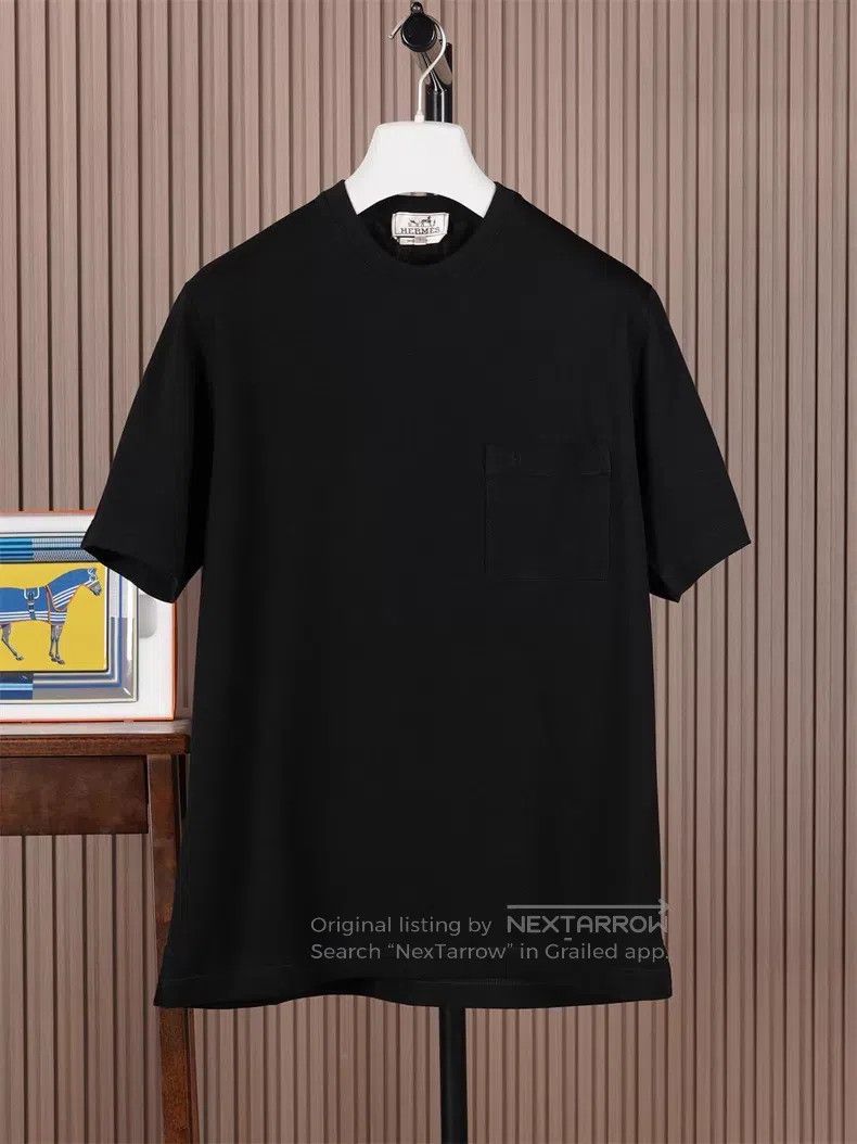 Hermes Hermes Black Pique Cotton Short-sleeve Crew Neck Size US L / EU 52-54 / 3 - 1 Thumbnail