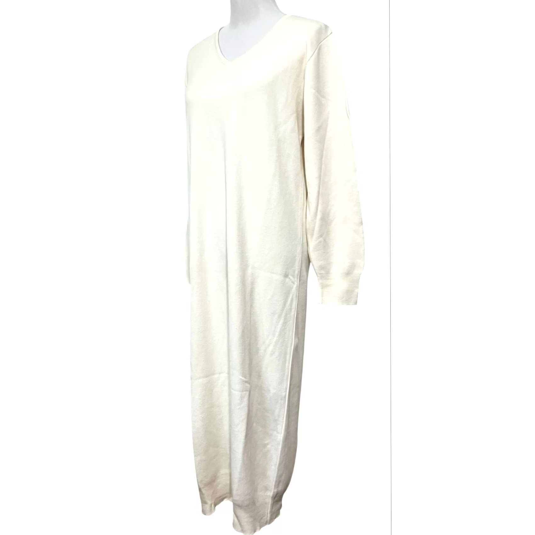 Vintage VINTAGE Joan Vass Sweater Dress Maxi Cotton Knit Ivory Cream Long Sleeve Sz 8-10 (1) Size M / US 6-8 / IT 42-44 - 4 Thumbnail