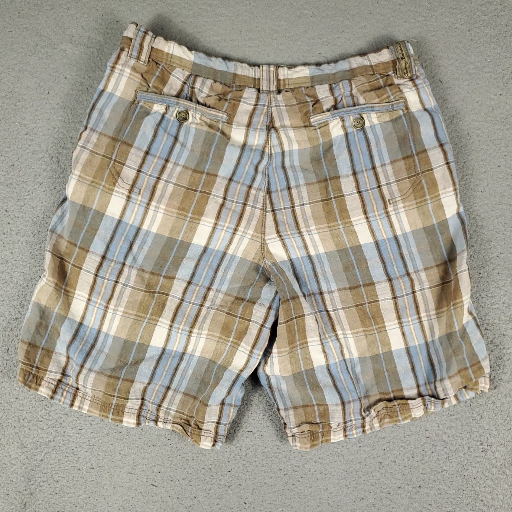 Tommy Bahama VINTAGE Tommy Bahama Men's Shorts Size 33 Linen Plaid Flat Front Chino Casual Summer Blue Size US 33 - 7 Thumbnail