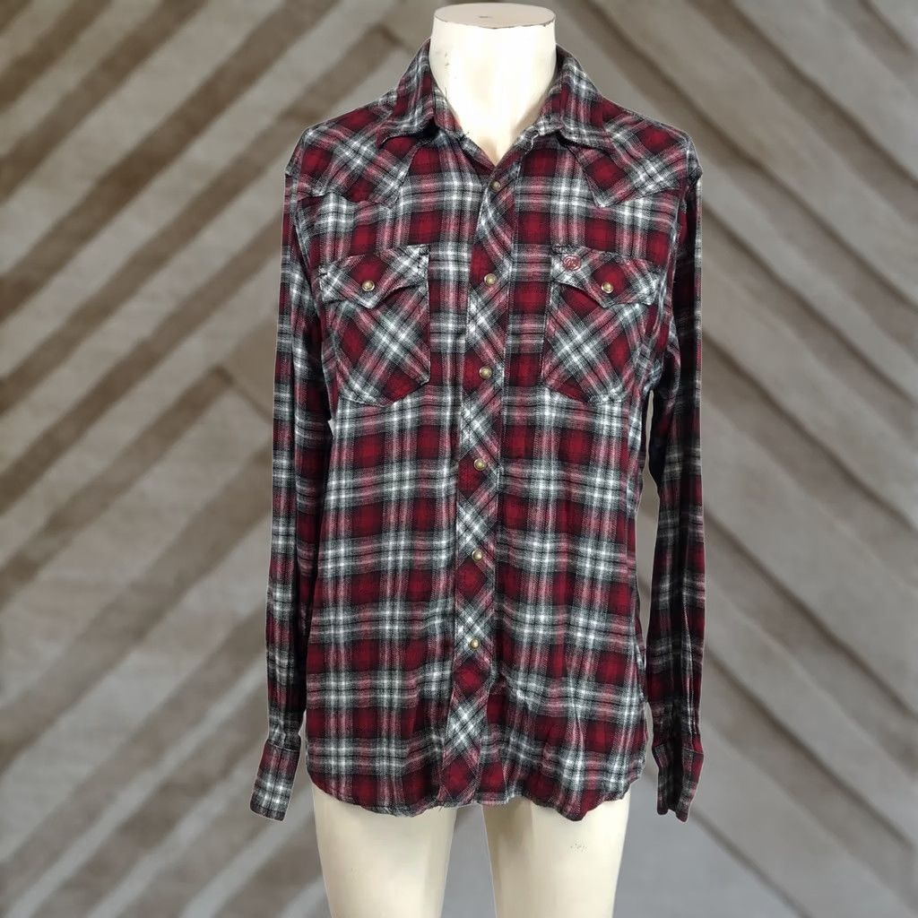 Wrangler Wrangler Retro Western Shirt Mens Large Red Black Plaid Flannel Snap Button Up Size US L / EU 52-54 / 3 - 1 Thumbnail