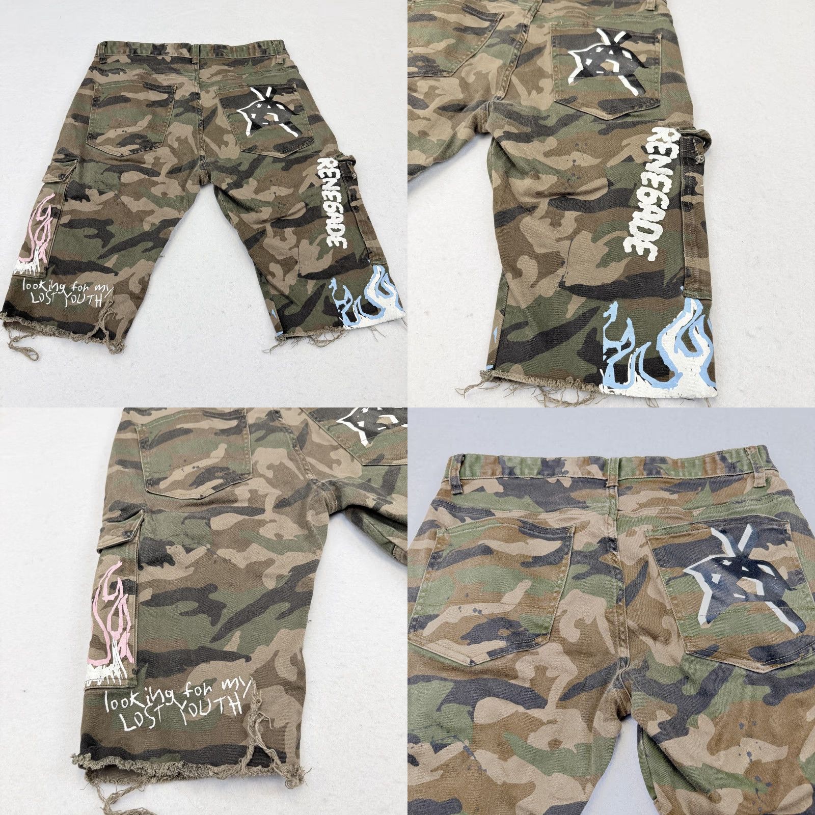 Denime Smoke Rise Cargo Shorts Mens 34 Green Camo Distressed Denim Streetwear Shorts Size US 34 / EU 50 - 9 Thumbnail
