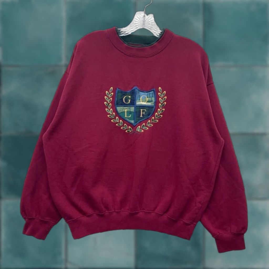 Vintage VINTAGE 90s Sweatshirt Large XL Golf Crest Preppy Academia University Women's L/XL Red Cotton Size XL / US 12-14 / IT 48-50 - 1 Thumbnail