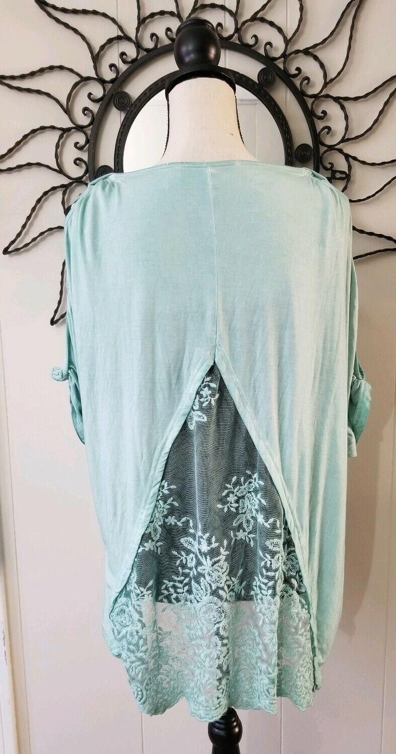 Designer Womens Mint Top small Oversized Cold Shoulder Knots Blouse Size S / US 4 / IT 40 - 2 Thumbnail