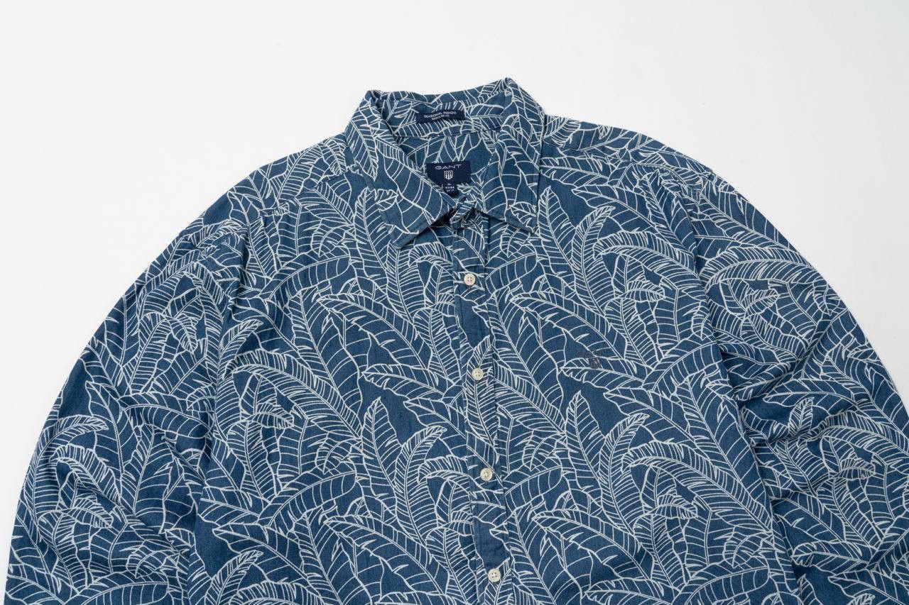 Gant 🔵 GANT Seasonal Indigo Blue Leaf Print Long Sleeve shirt Size US XL / EU 56 / 4 - 1 Thumbnail