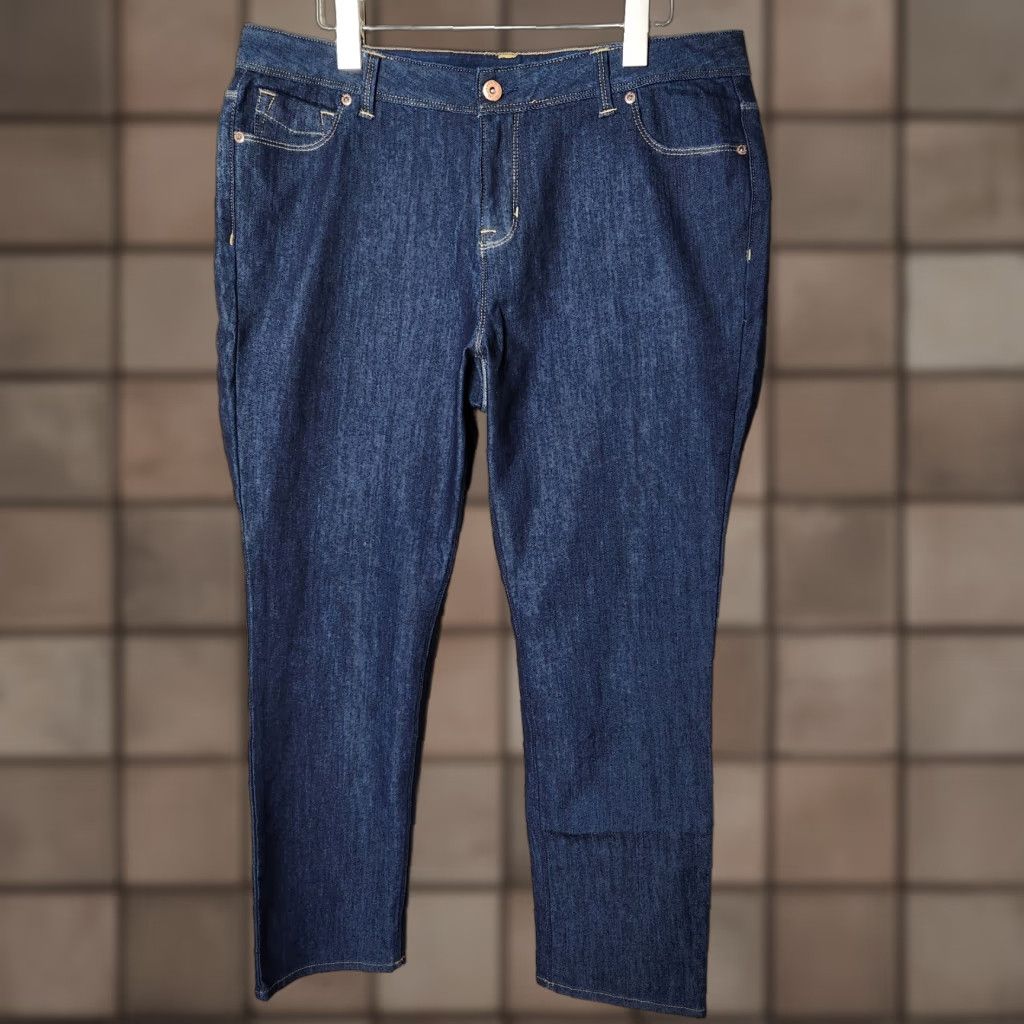 Lands' End VINTAGE Lands End Womens Jeans Dark Wash Straight Mid Rise 14 NWOT Blue Cotton Blend Denim 5-Pocket Womens Jeans 14 Womens Size 36" / US 14 / IT 50 - 1 Thumbnail